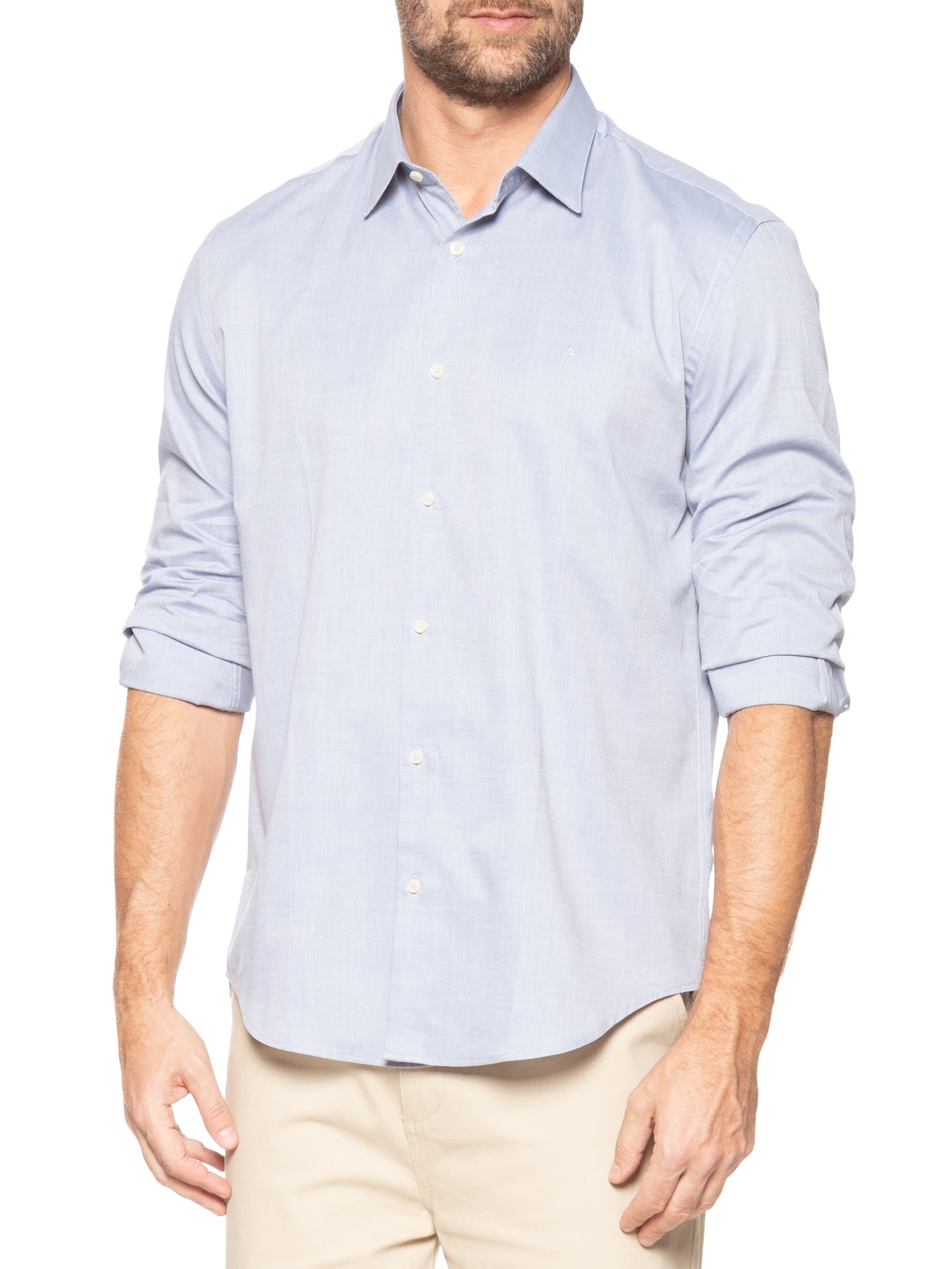 Camisa Masculina Petronas Regular Fit em Fio 50 Egípcio Azul Aramis