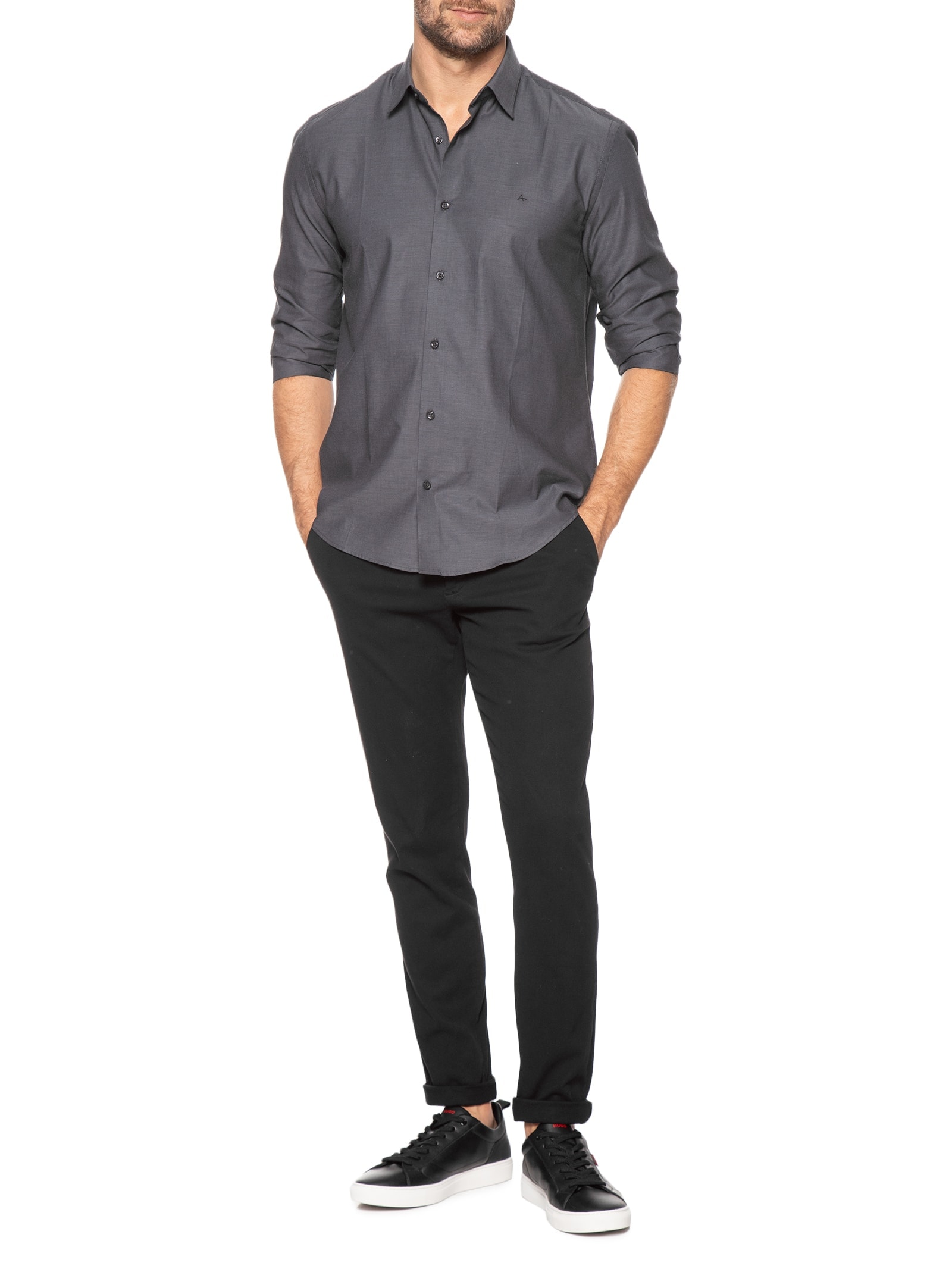 Camisa Masculina Petronas Regular Fit Em Fio 50 Egípcio Cinza Aramis