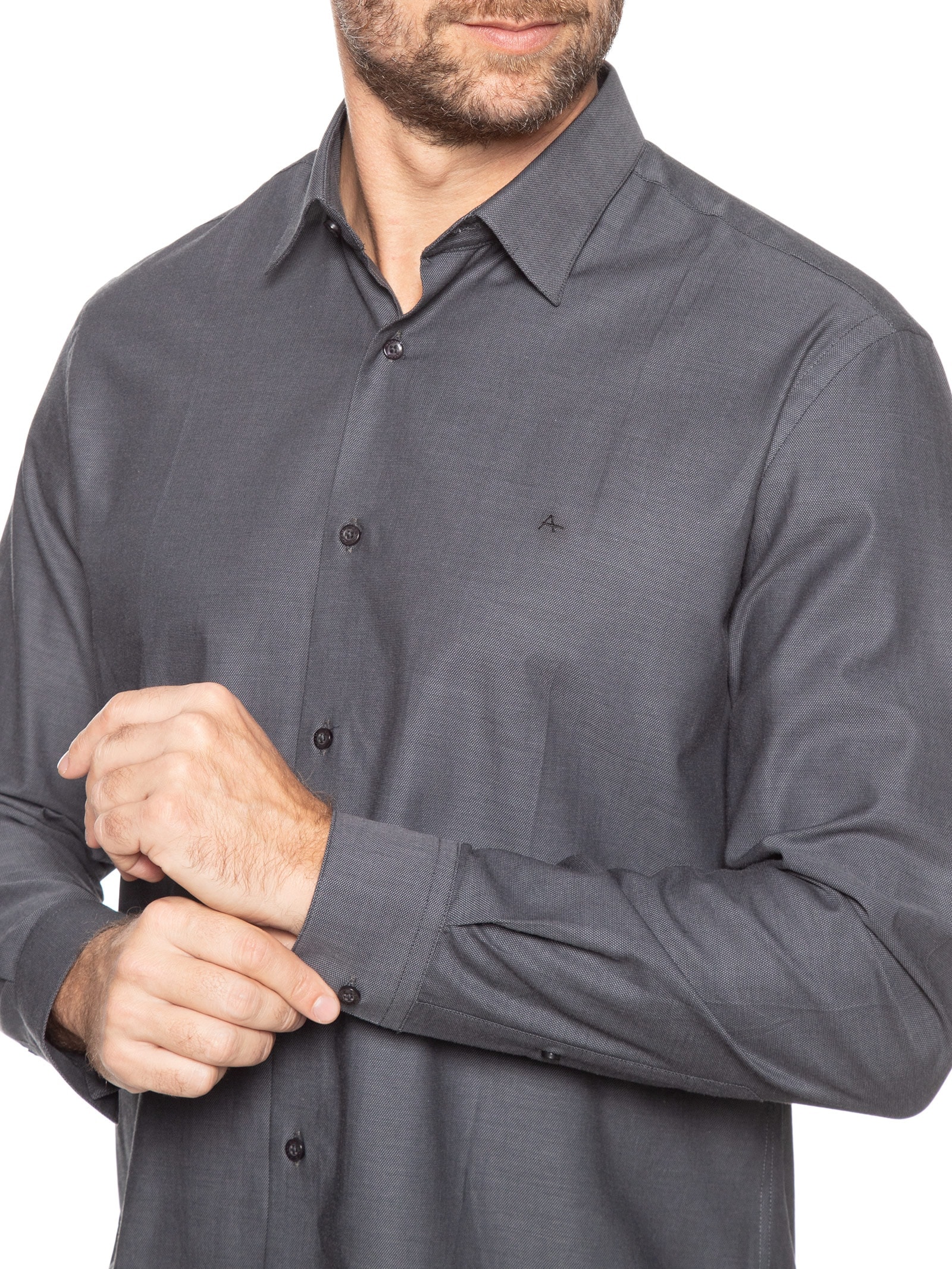 Camisa Masculina Petronas Regular Fit Em Fio 50 Egípcio Cinza Aramis