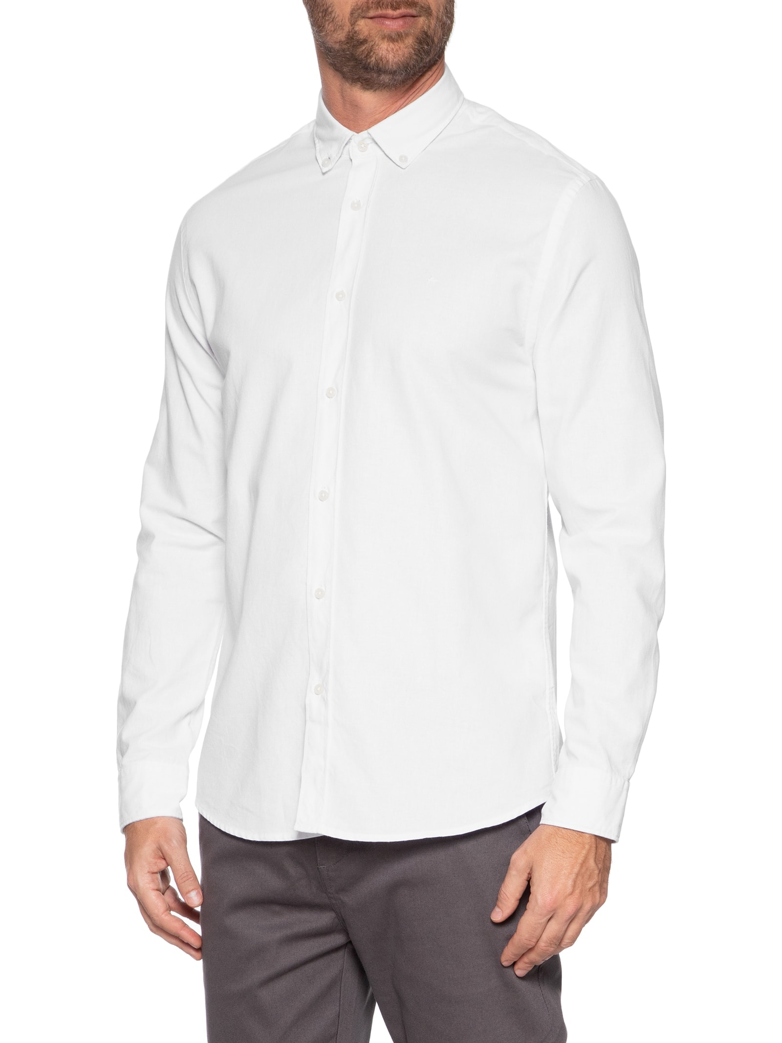 Camisa Masculina Planalto Button Down Slim Fit em Oxford Branco Aramis