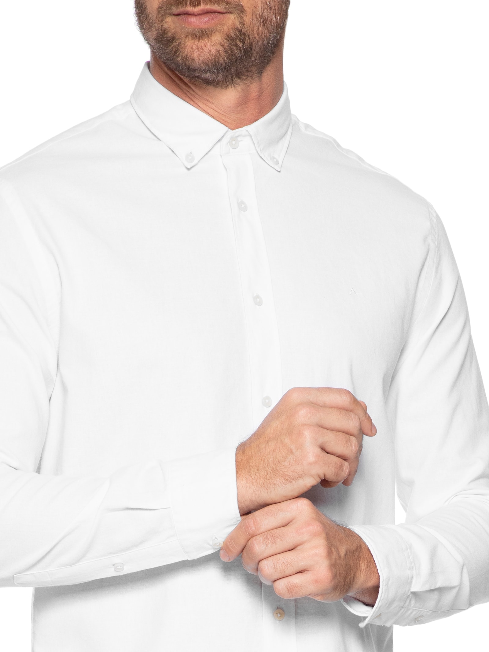 Camisa Masculina Planalto Button Down Slim Fit em Oxford Branco Aramis