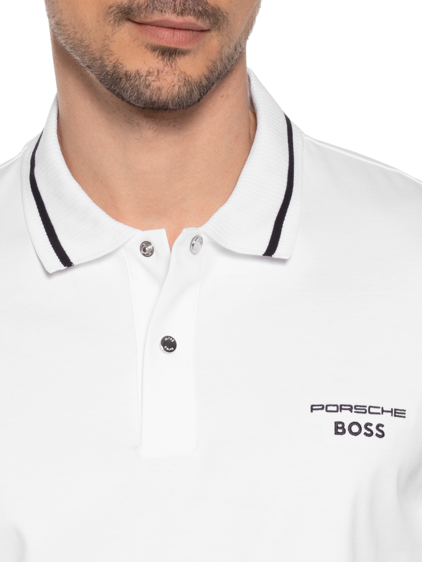 Camisa Masculina Polo Manga Curta Collab Porsch Branco Boss