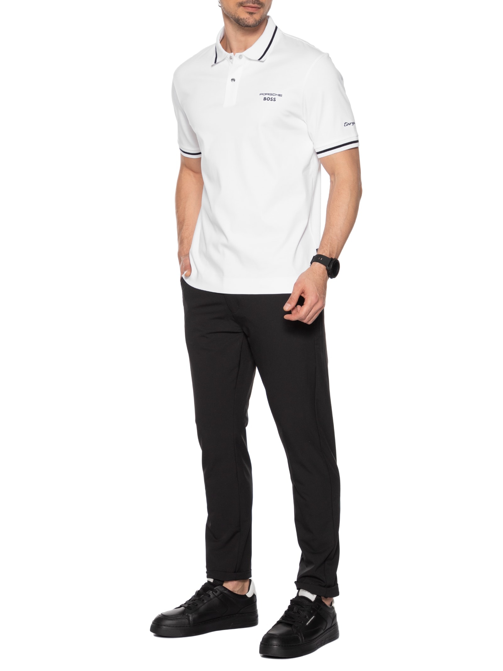 Camisa Masculina Polo Manga Curta Collab Porsch Branco Boss