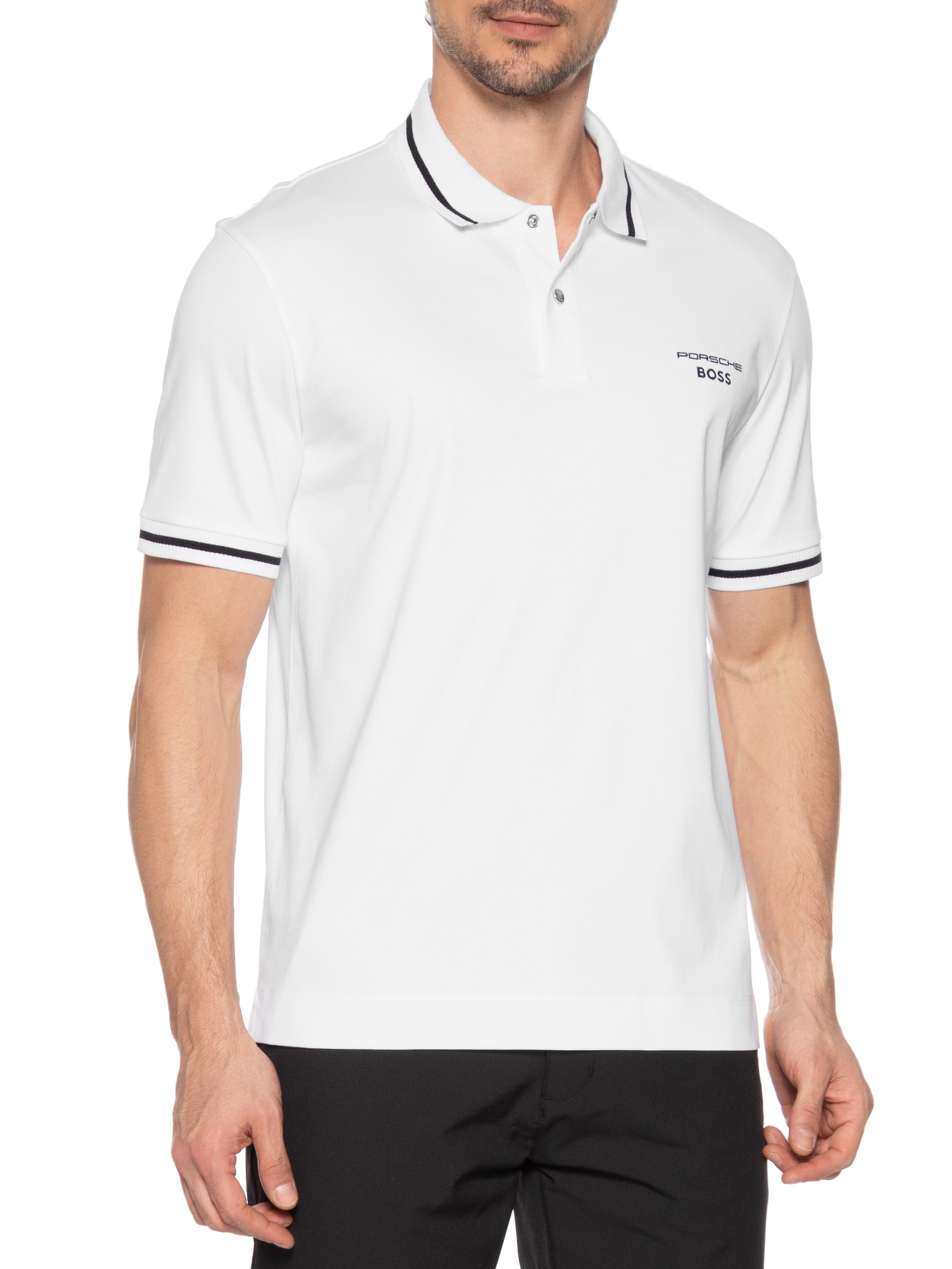 Camisa Masculina Polo Manga Curta Collab Porsch Branco Boss