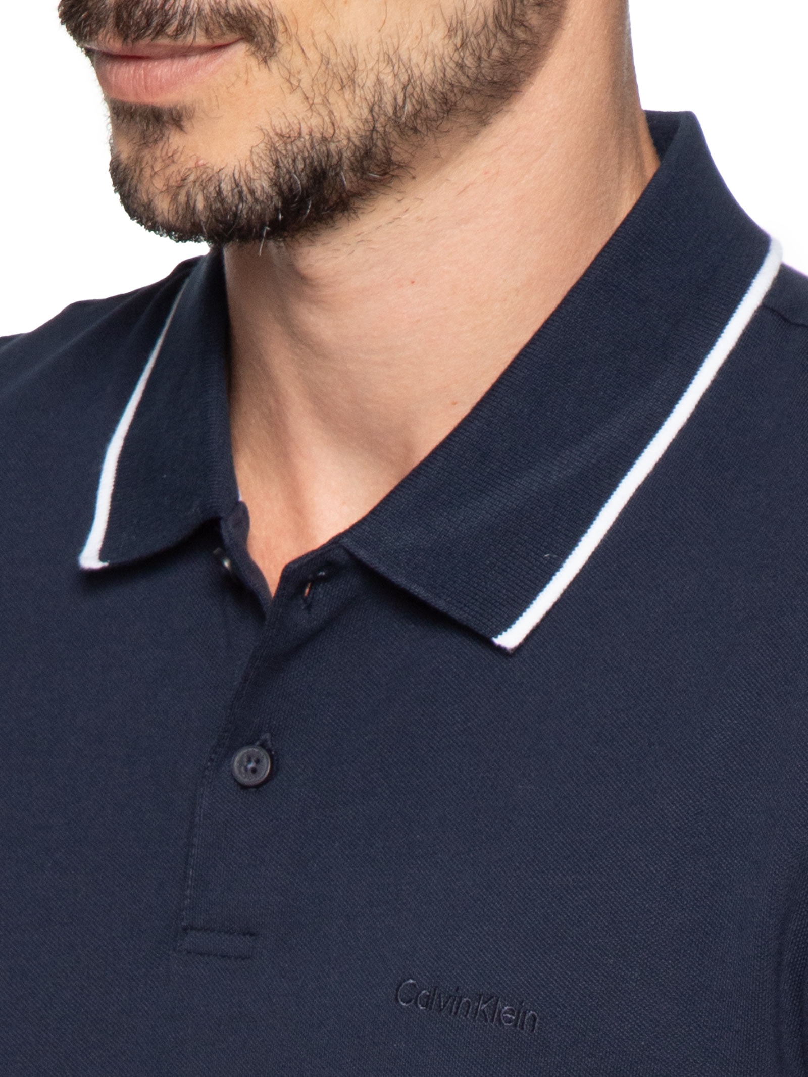 Camisa Masculina Polo Manga Curta Stretch Pique Azul Calvin Klein - White Label