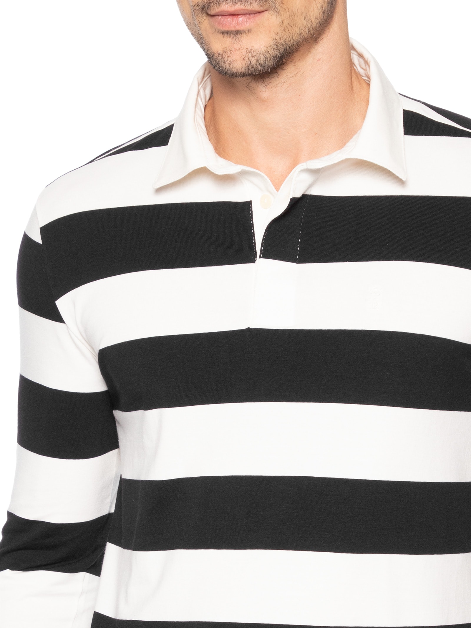 Camisa Masculina Polo Manga Longa Rugby Listrada Branco Sergio K