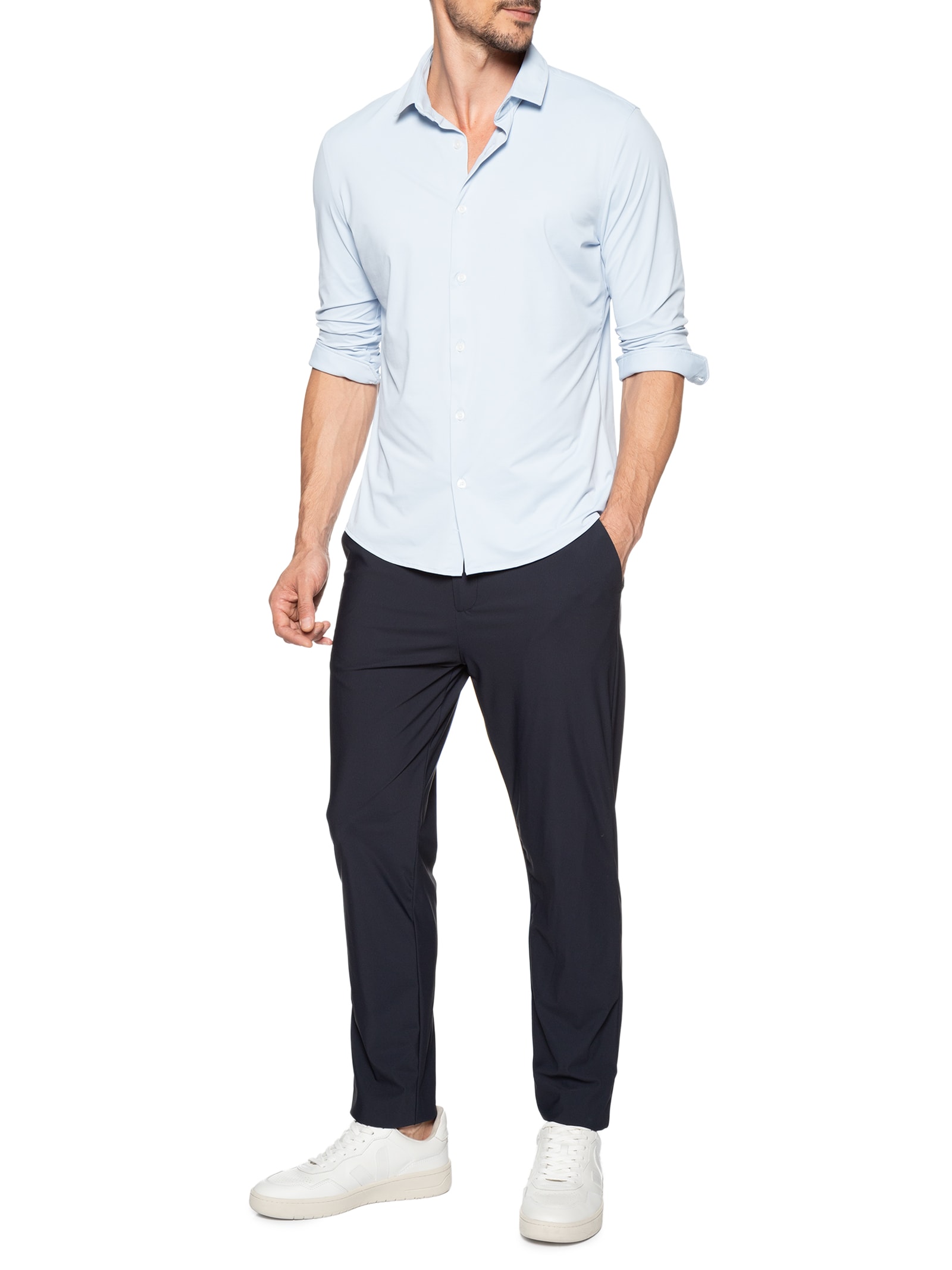 Camisa Masculina Power Poliamida Elastano Lisa Azul Sergio K