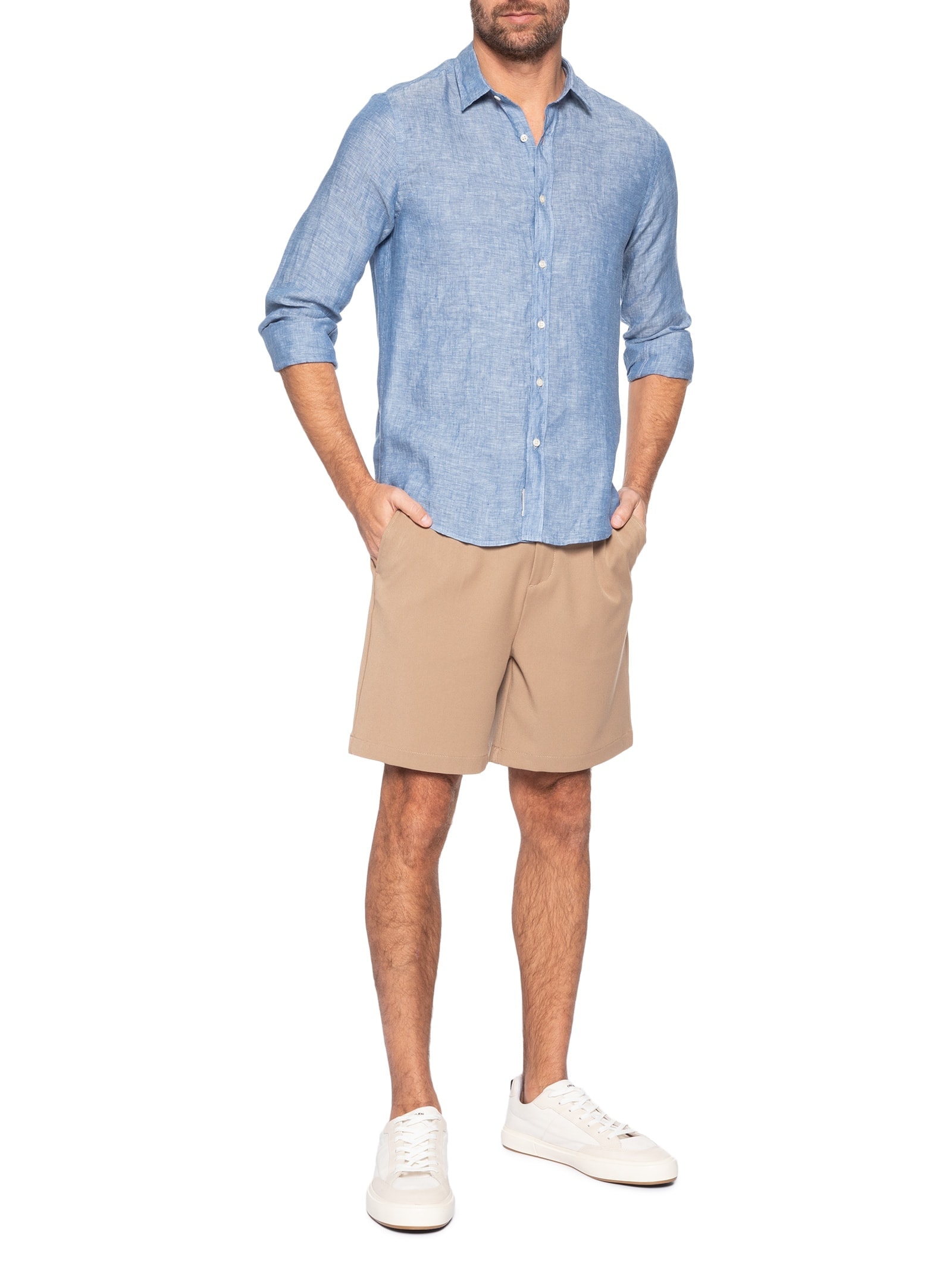 Camisa Masculina Puro Linho Azul Pineapple