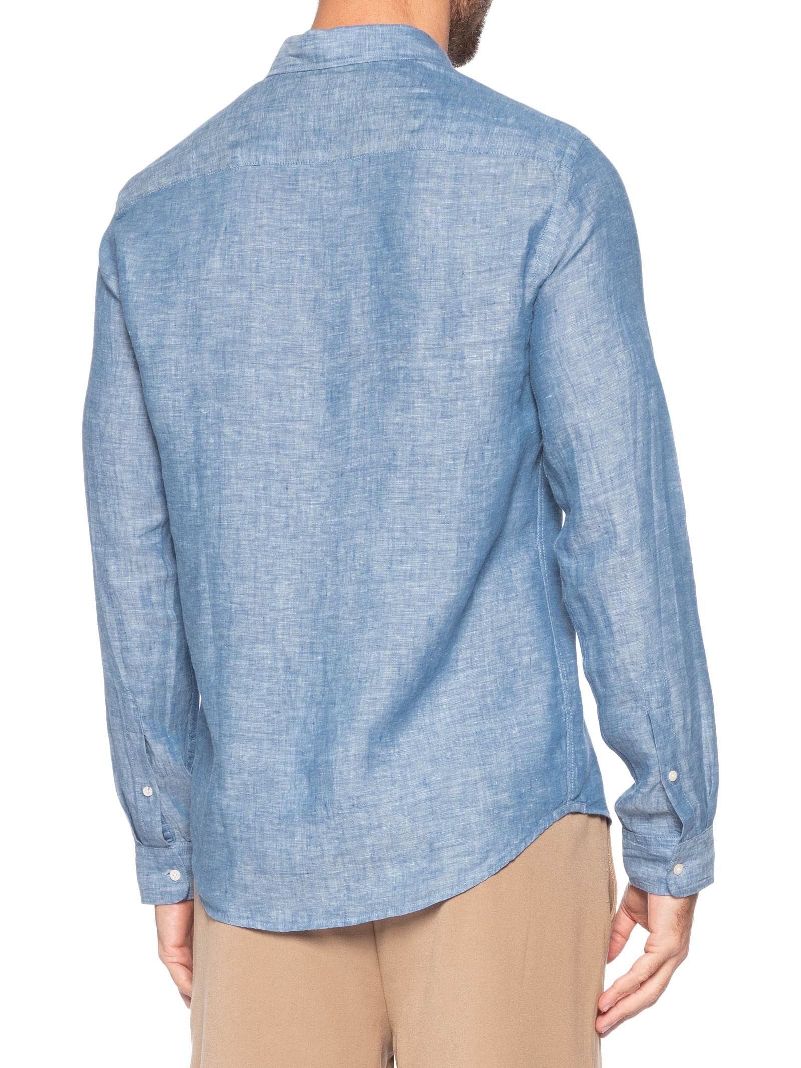 Camisa Masculina Puro Linho Azul Pineapple