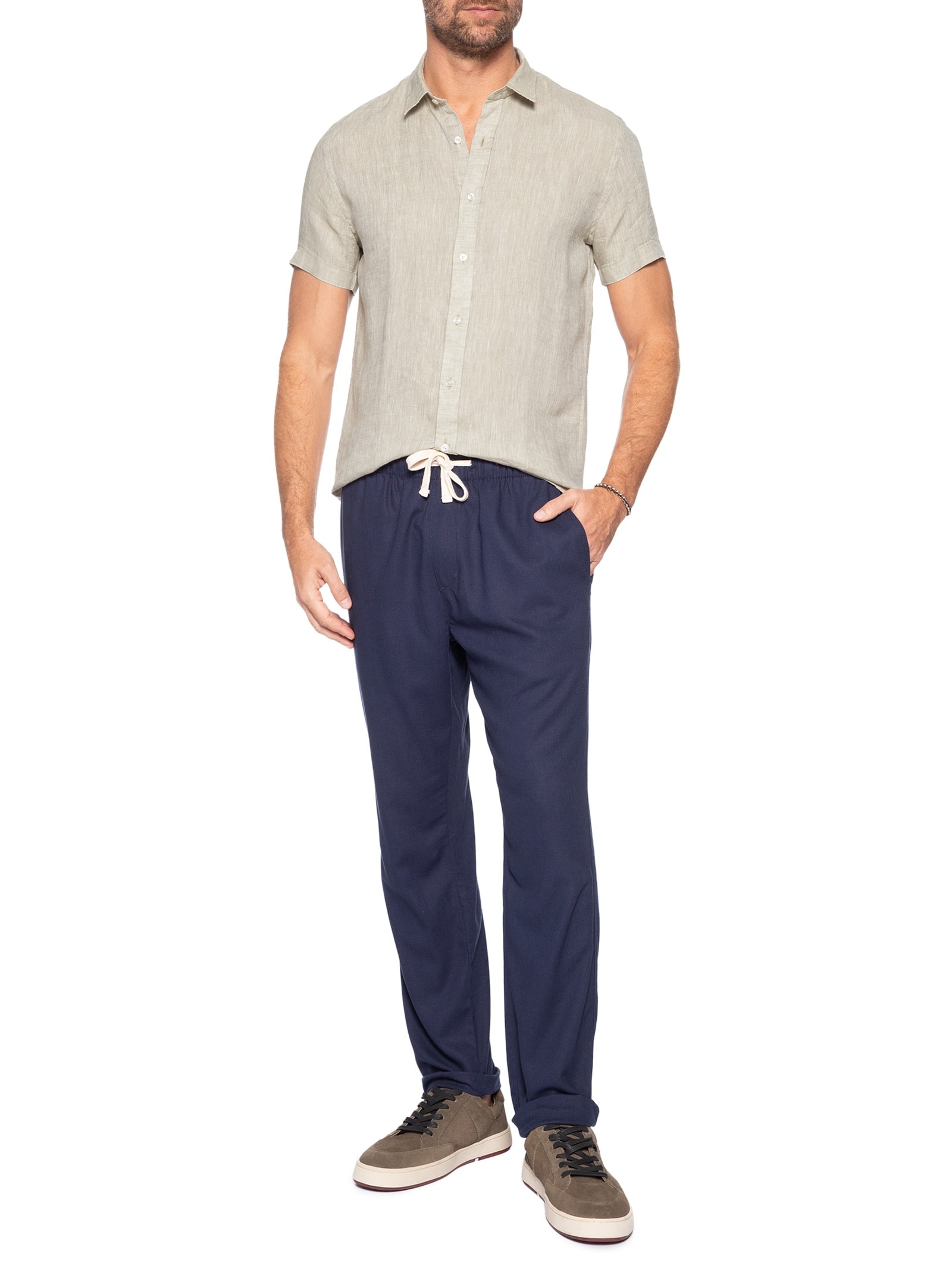 Camisa Masculina Puro Linho Bege Pineapple