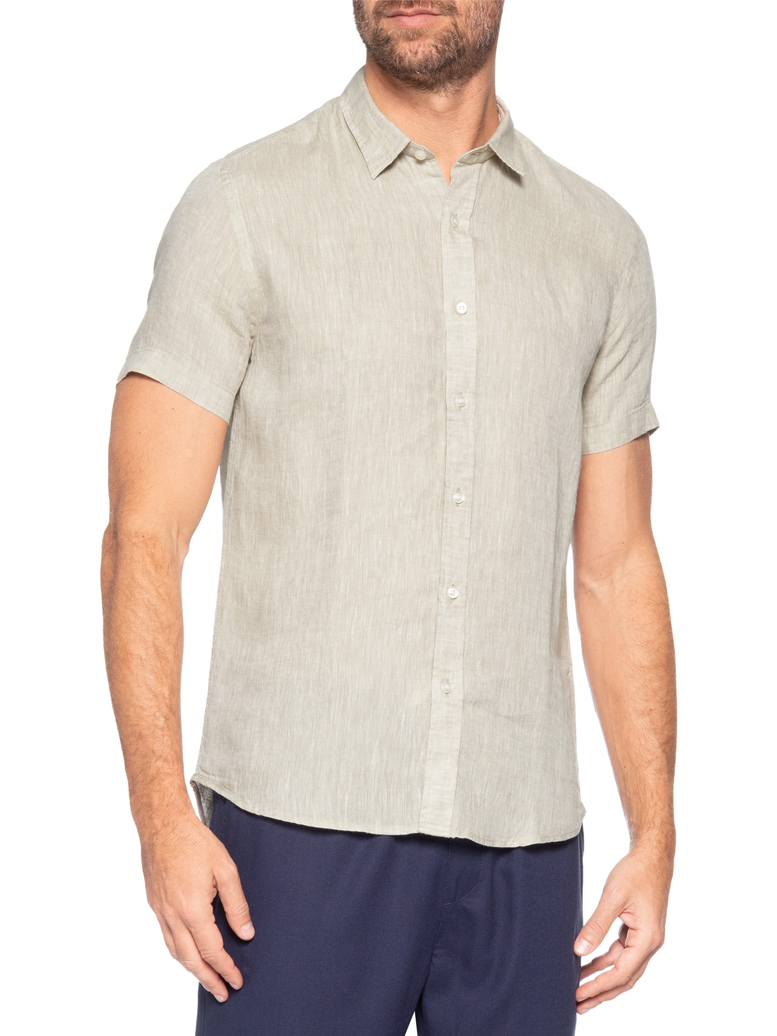 Camisa Masculina Puro Linho Bege Pineapple