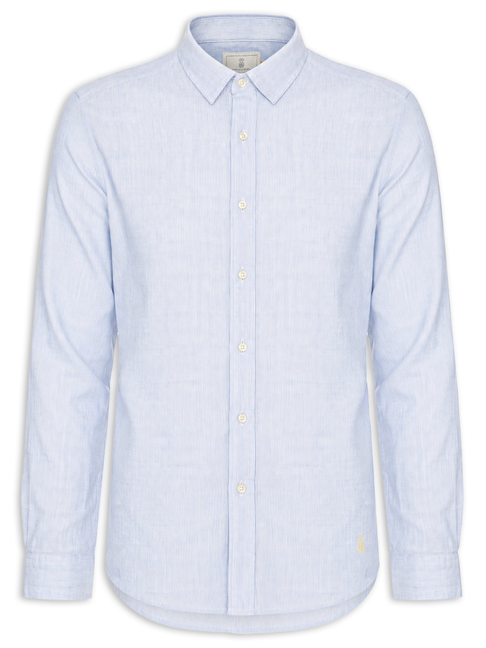 Camisa Masculina Puro Linho Listrado Azul Pineapple