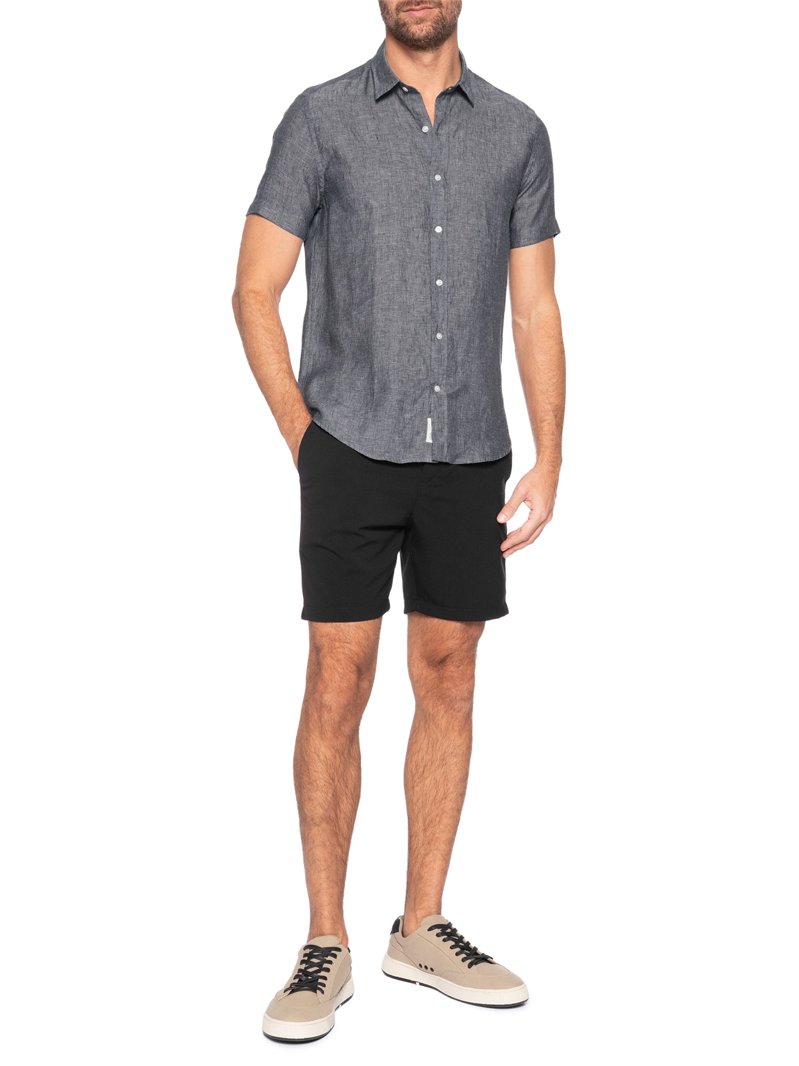 Camisa Masculina Puro Linho Preto Pineapple