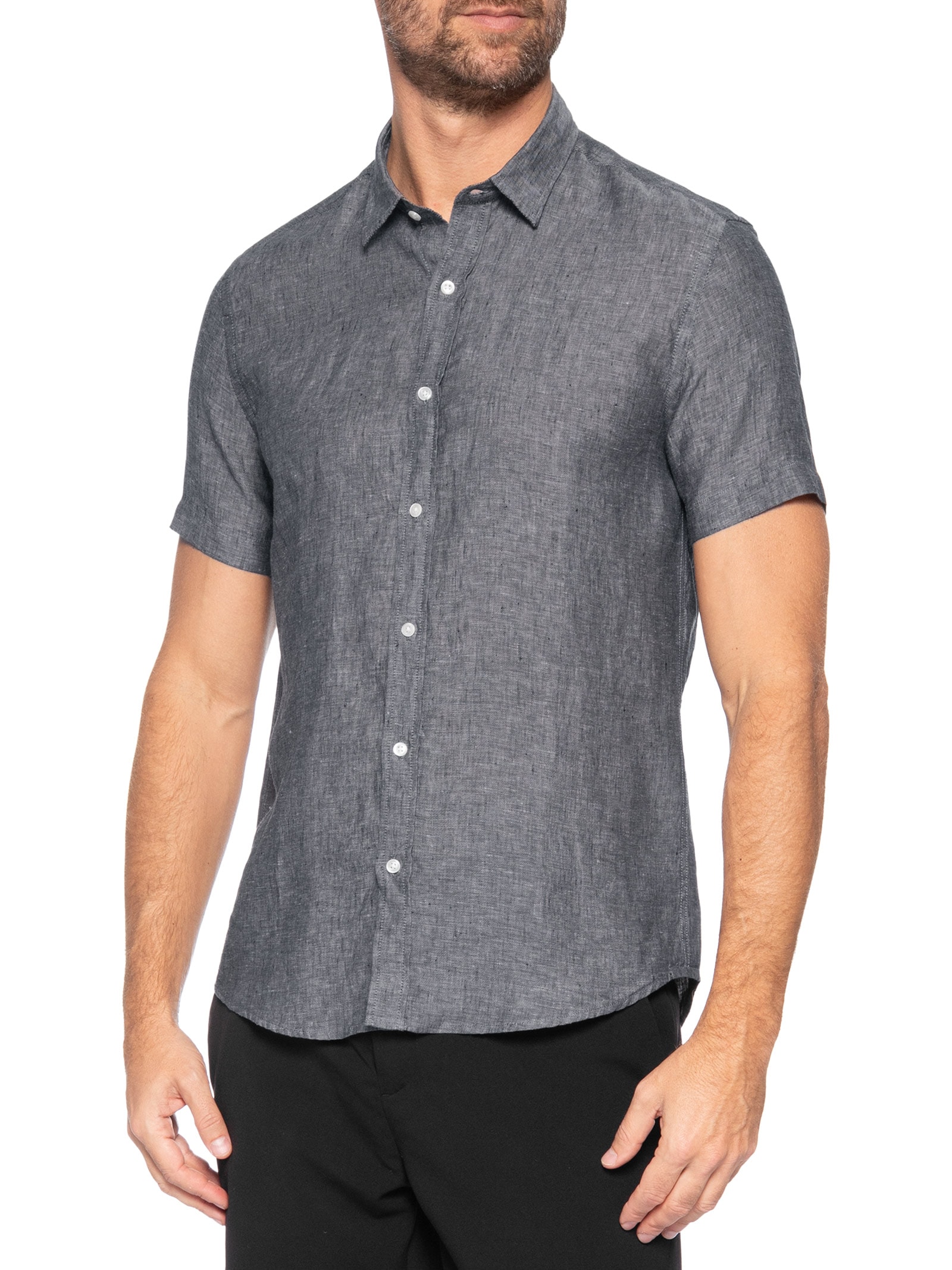 Camisa Masculina Puro Linho Preto Pineapple