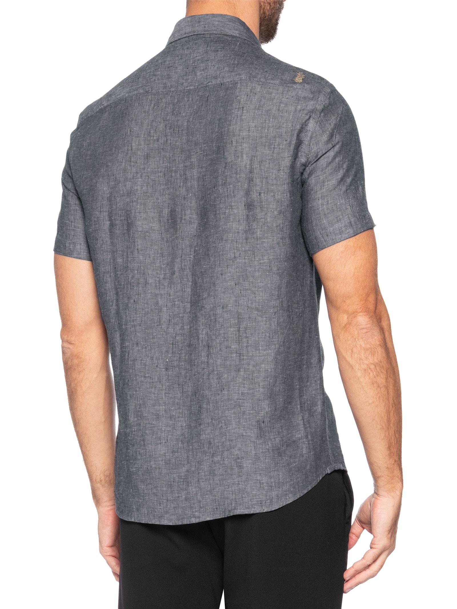 Camisa Masculina Puro Linho Preto Pineapple