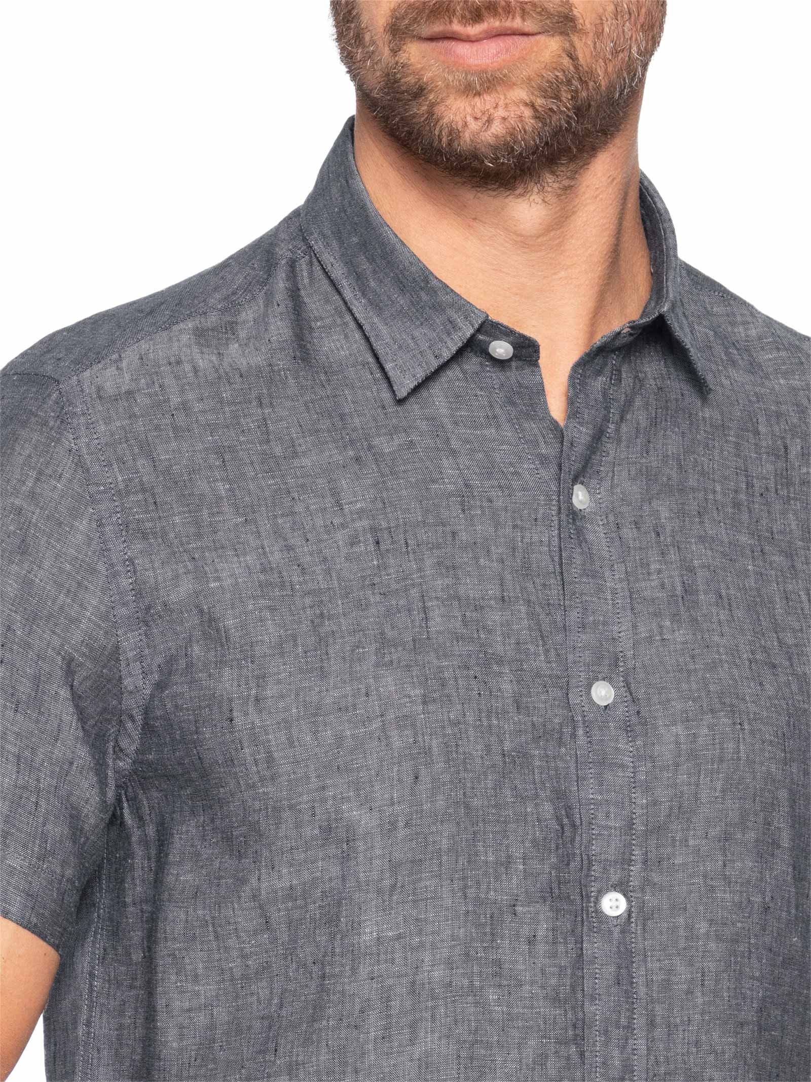 Camisa Masculina Puro Linho Preto Pineapple