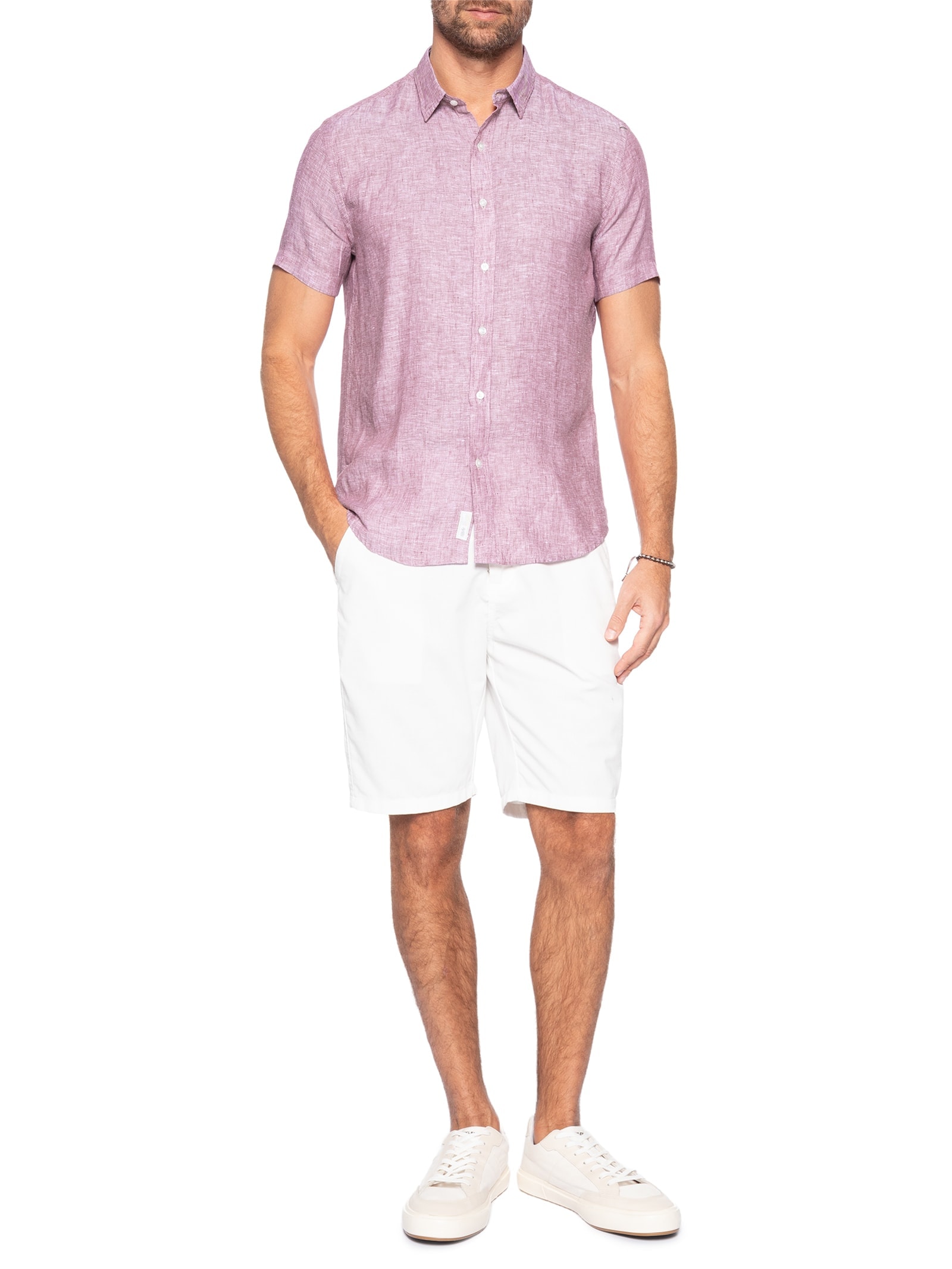 Camisa Masculina Puro Linho Vermelho Pineapple