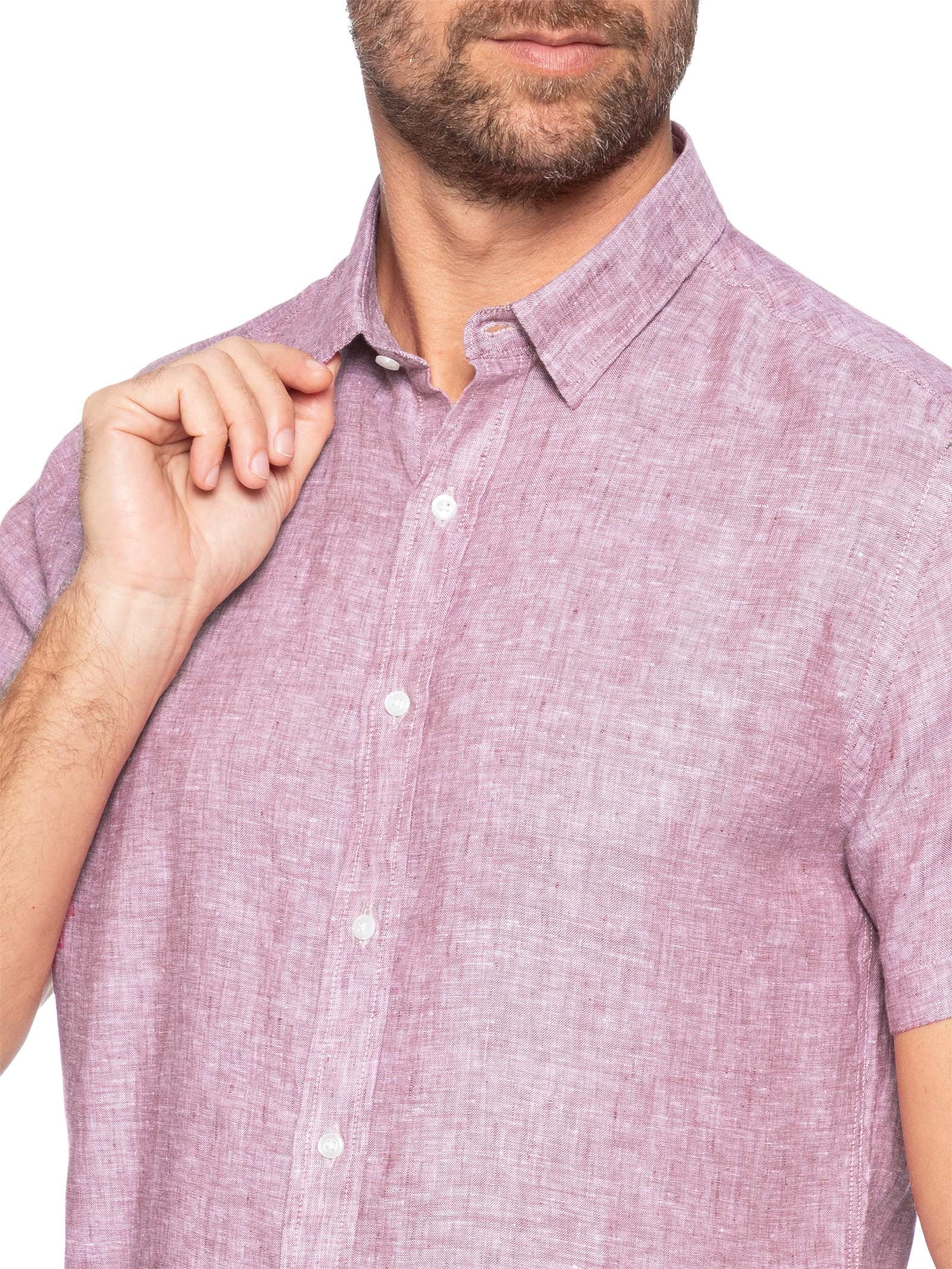Camisa Masculina Puro Linho Vermelho Pineapple