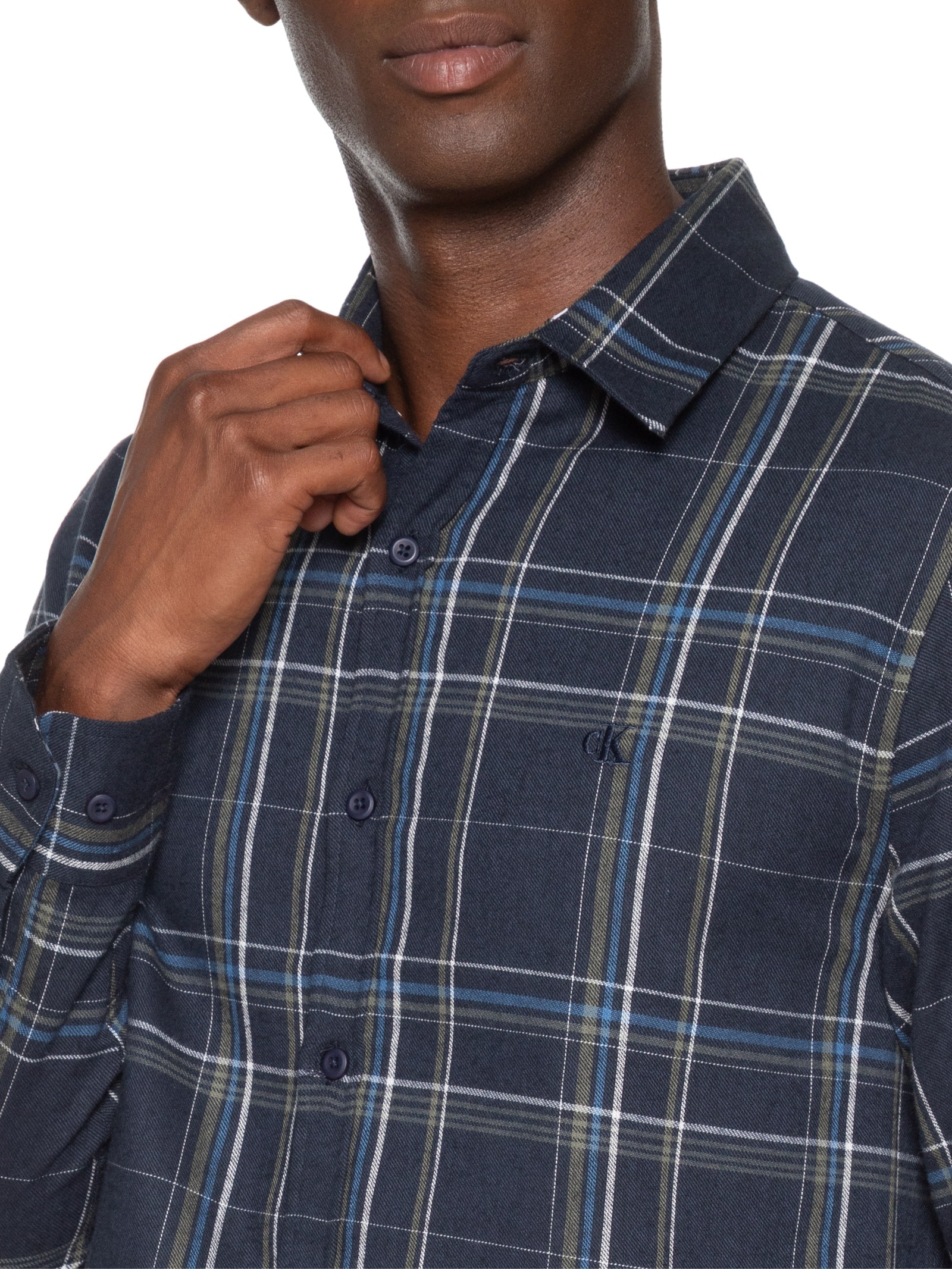 Camisa Masculina Regular Check Excl Azul Calvin Klein Jeans