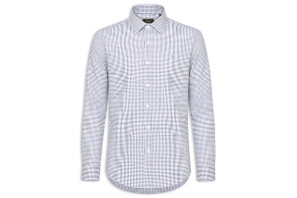 Camisa Masculina Regular Em Algodão Fio 60 Xadrez - Cinza
