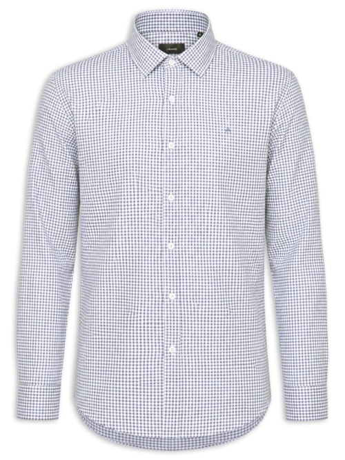 Camisa Masculina Regular Em Algodão Fio 60 Xadrez – Cinza