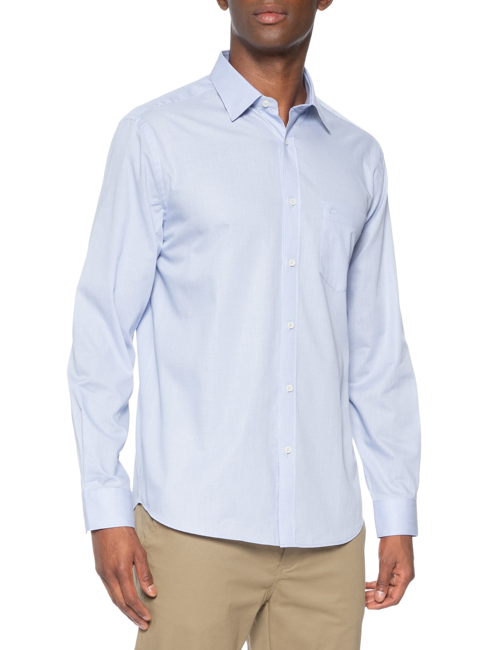 Camisa Masculina Regular em Algodão Micro Xadrez Azul Aramis