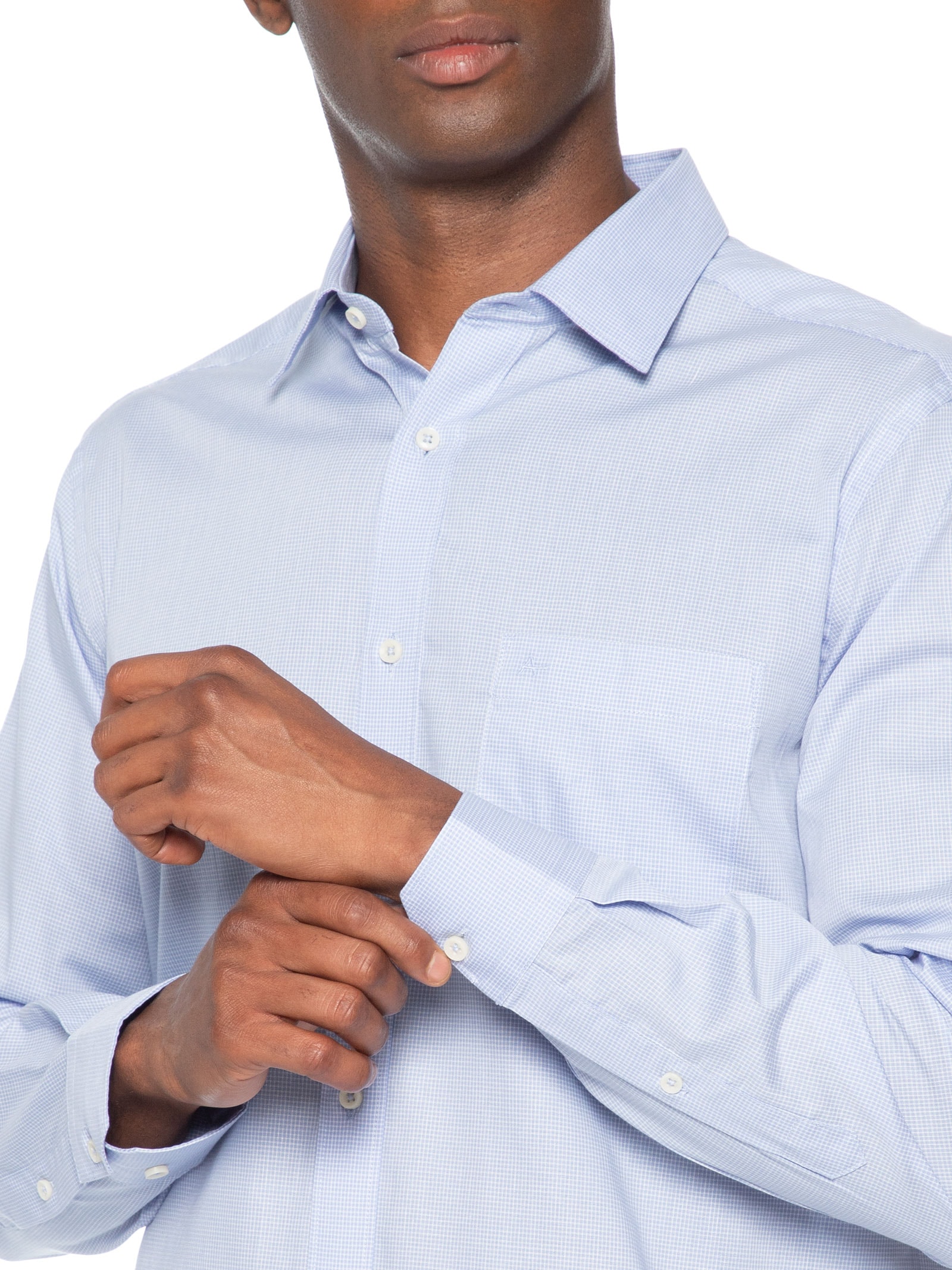 Camisa Masculina Regular em Algodão Micro Xadrez – Azul Aramis