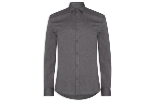 Camisa Masculina Regular Fil a Fil - Preto