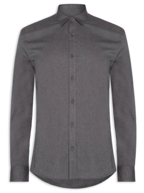 Camisa Masculina Regular Fil a Fil – Preto