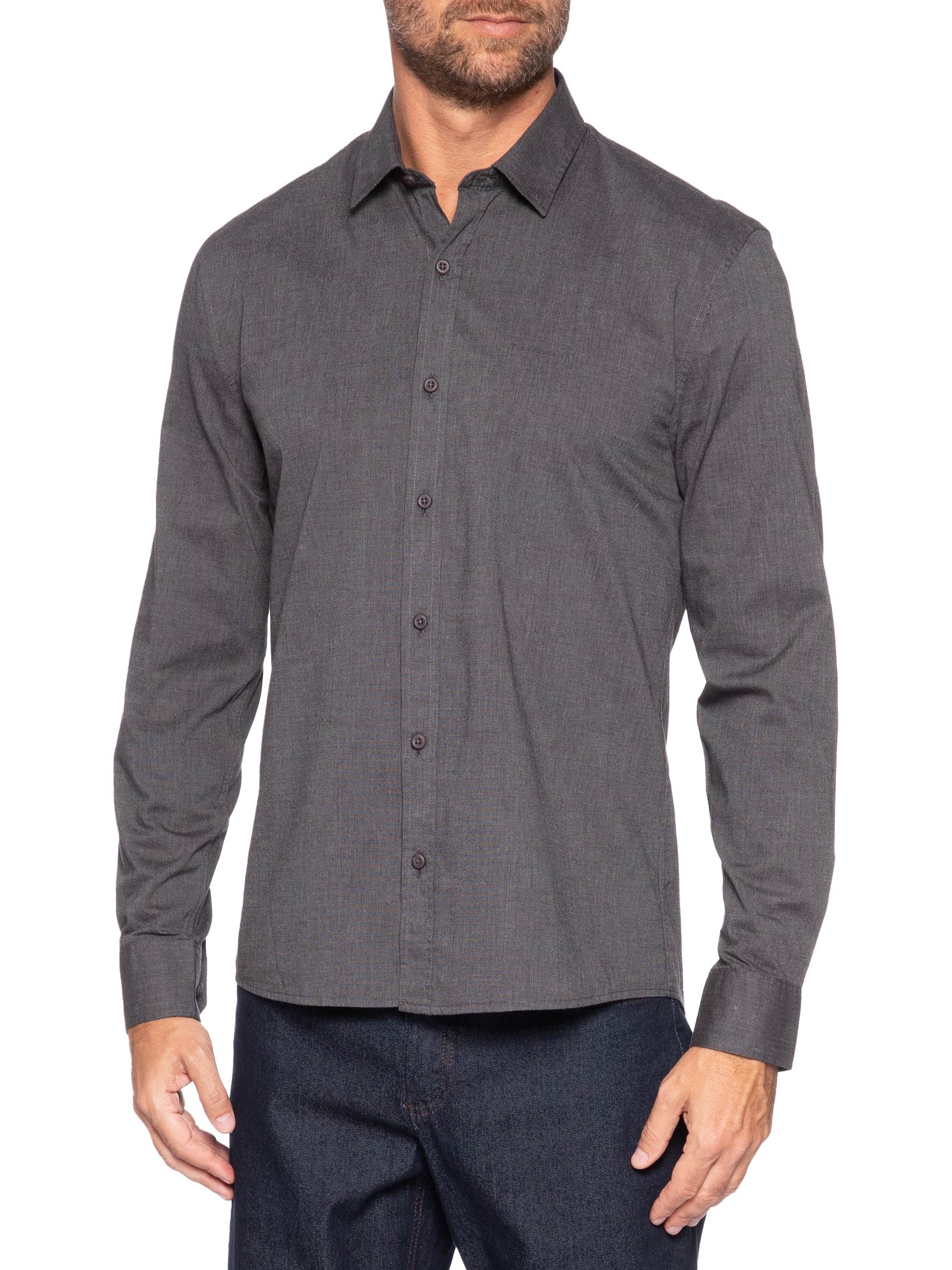 Camisa Masculina Regular Fil a Fil – Preto Calvin Klein Jeans