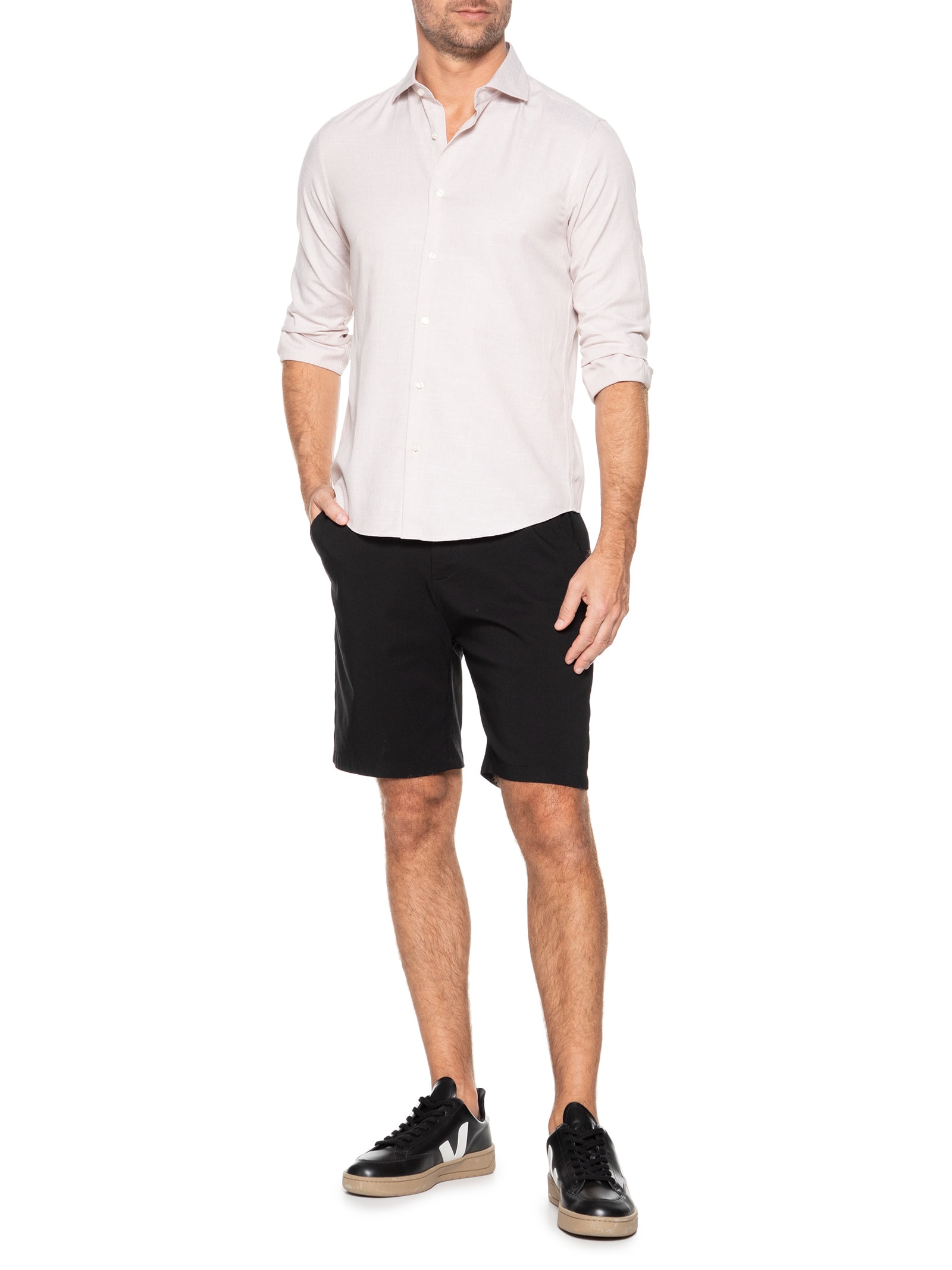 Camisa Masculina Regular Fit Algodão Bege '2 Essential