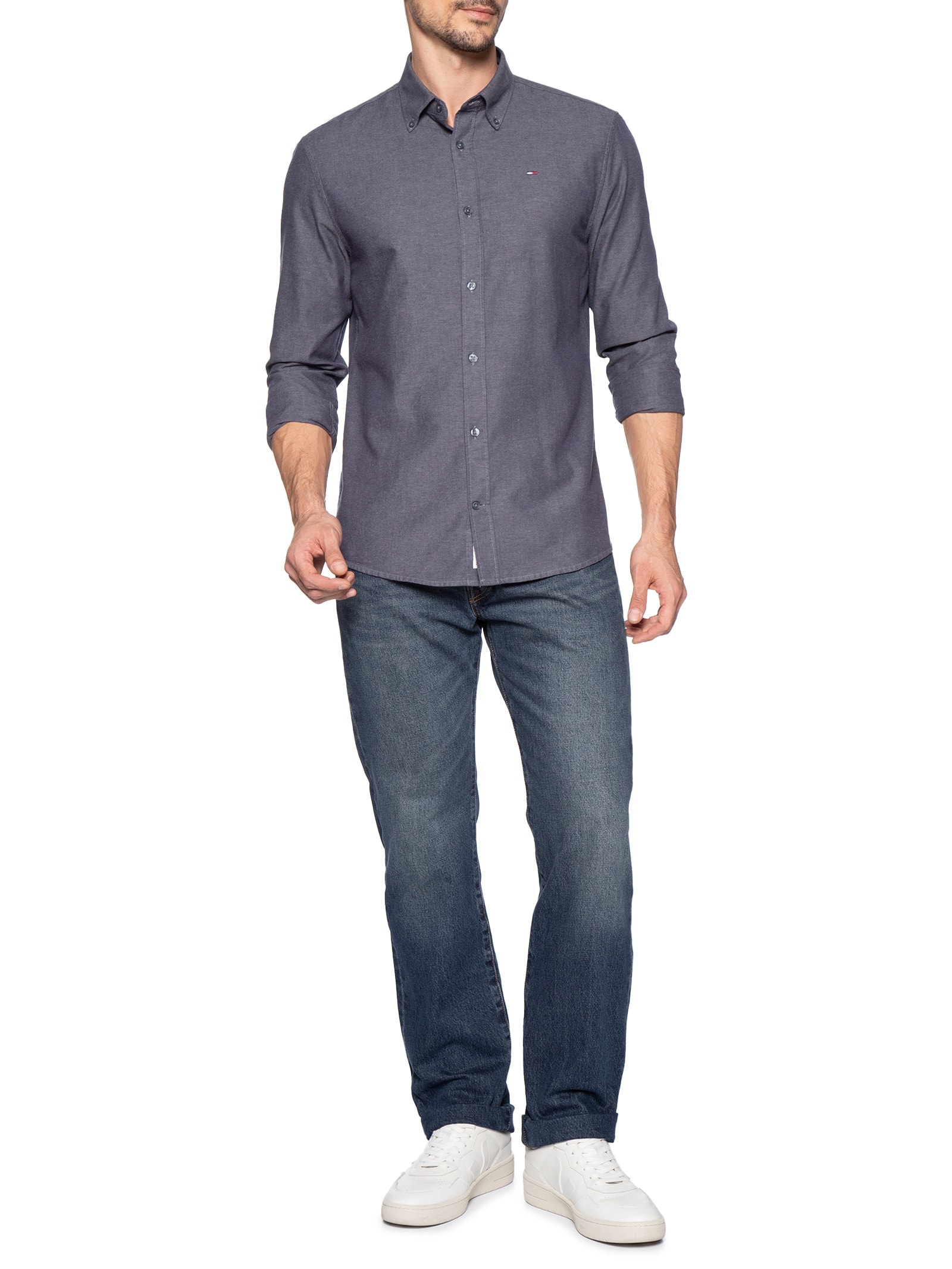 Camisa Masculina Regular Fit Button Down em Oxford Azul Tommy Jeans