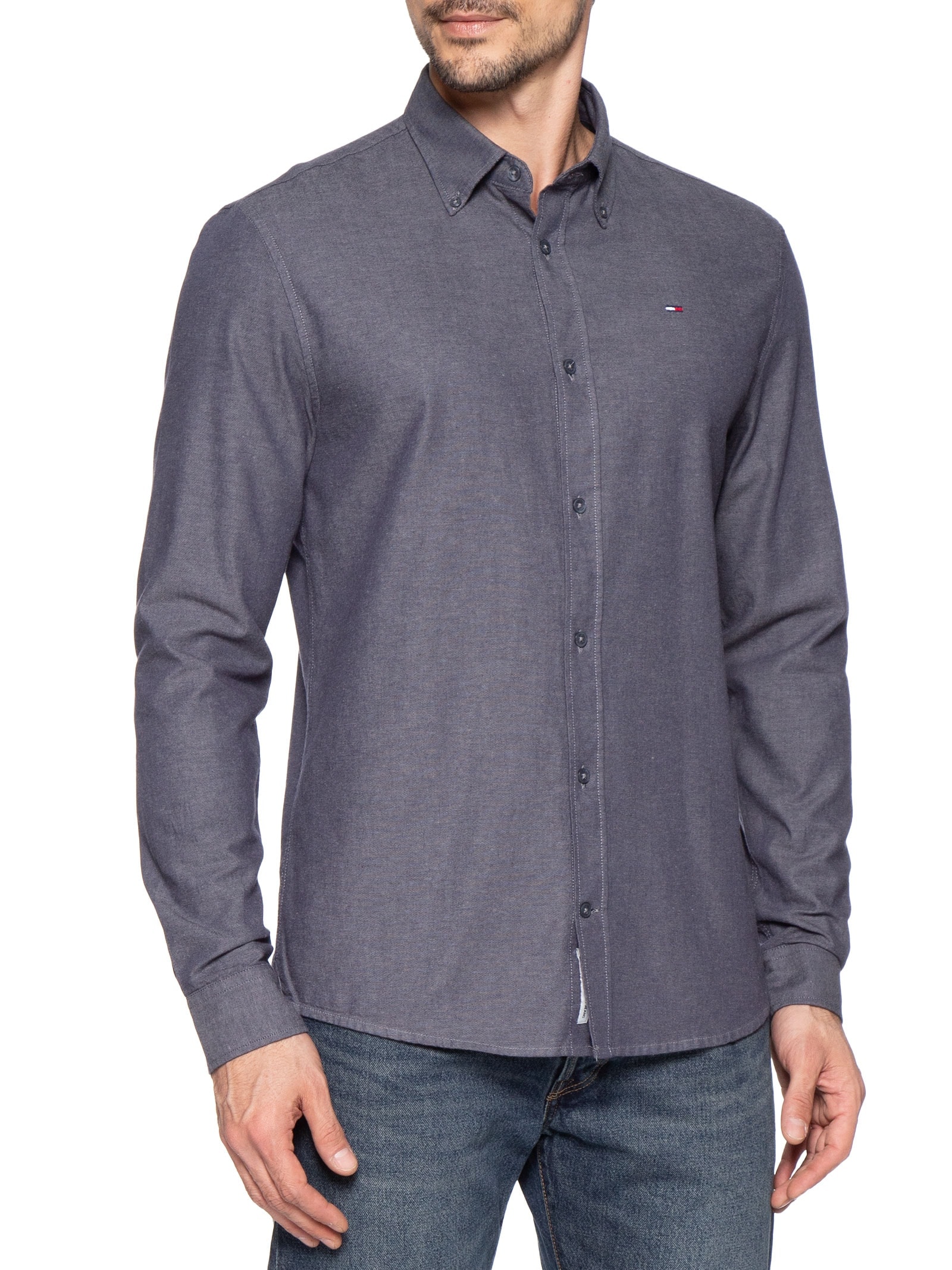 Camisa Masculina Regular Fit Button Down em Oxford Azul Tommy Jeans