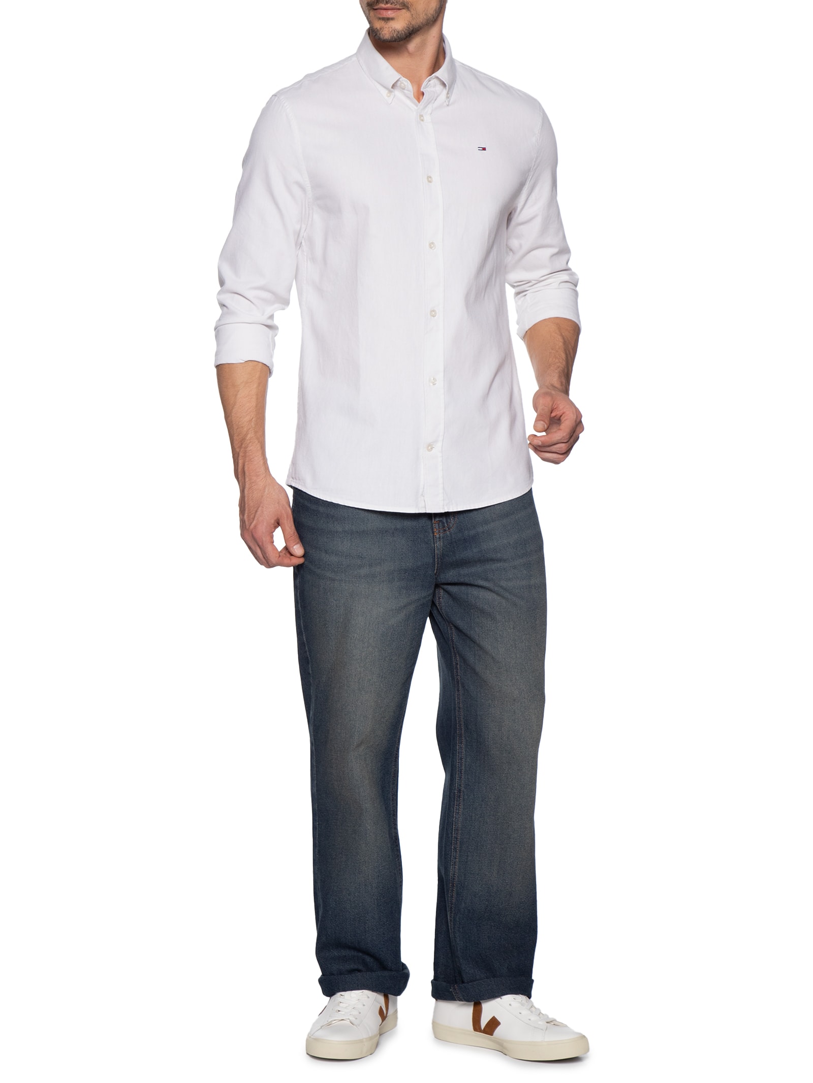 Camisa Masculina Regular Fit Button Down em Oxford Off White Tommy Jeans
