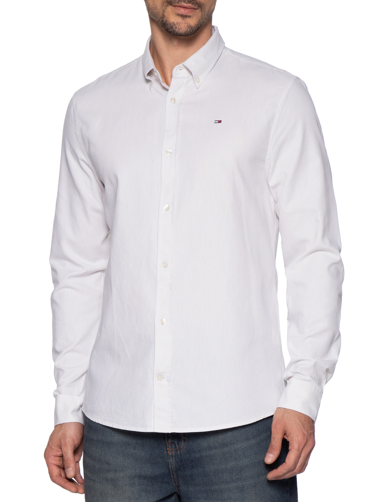 Camisa Masculina Regular Fit Button Down em Oxford Off White Tommy Jeans