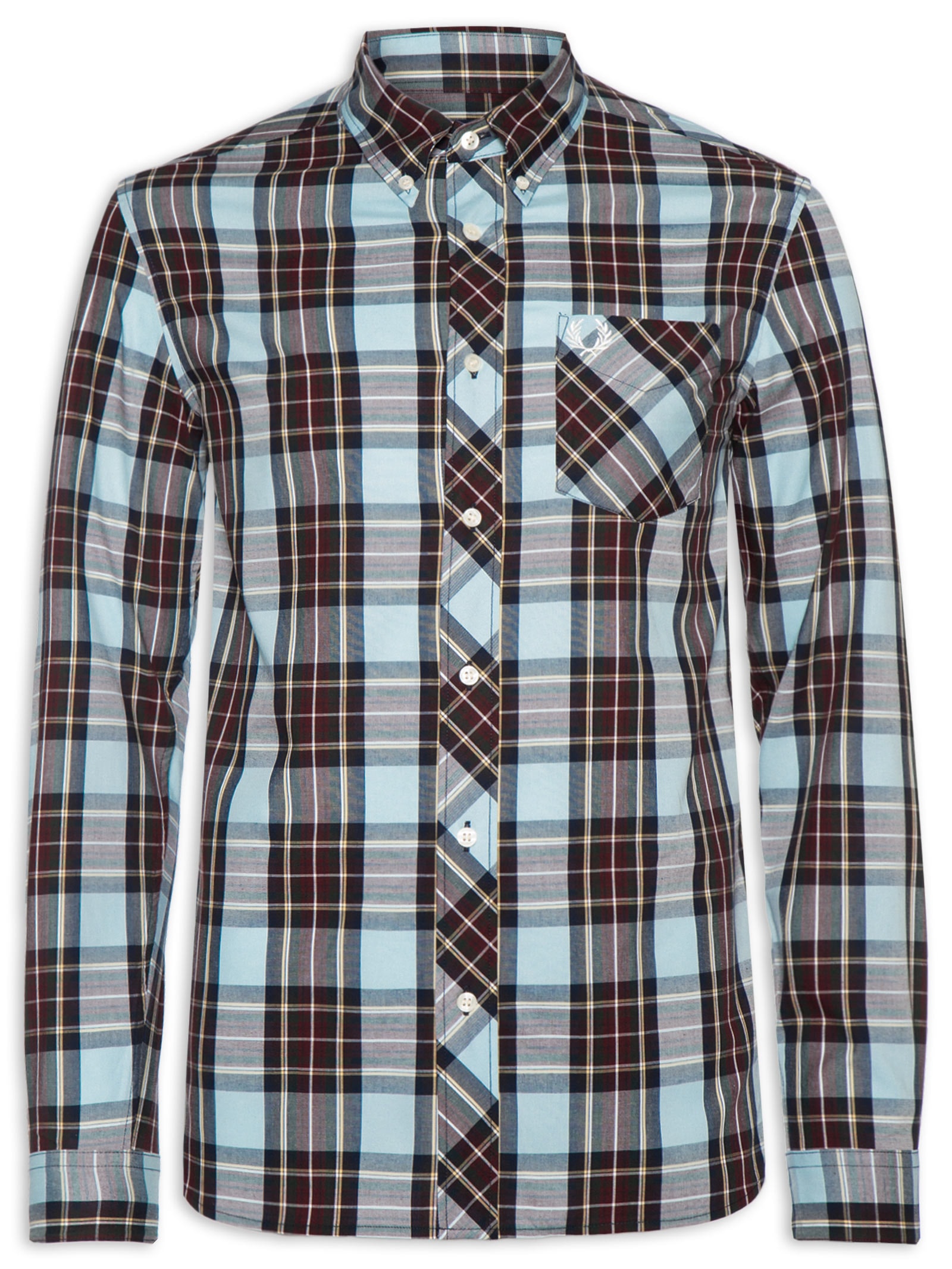 Camisa Masculina Regular Fit Classic Tartan Em Algodão Azul Fred Perry
