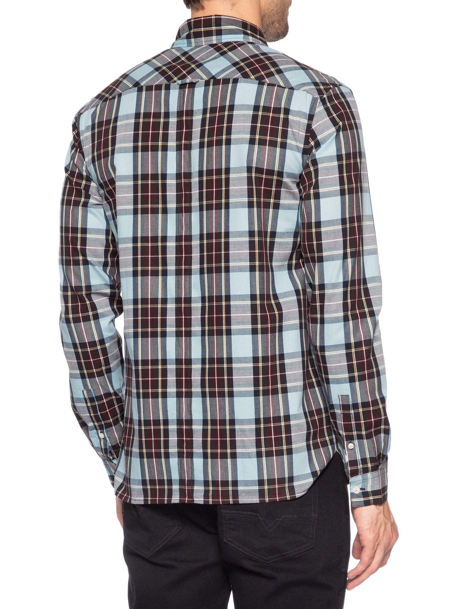 Camisa Masculina Regular Fit Classic Tartan Em Algodão Azul Fred Perry