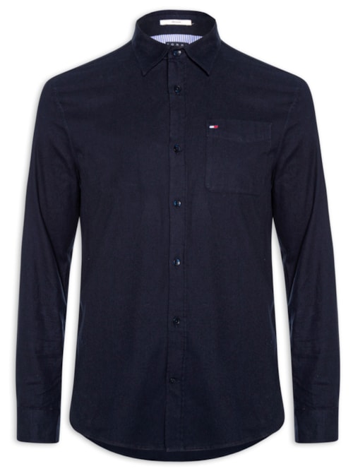 Camisa Masculina Regular Fit Com Bolso – Azul