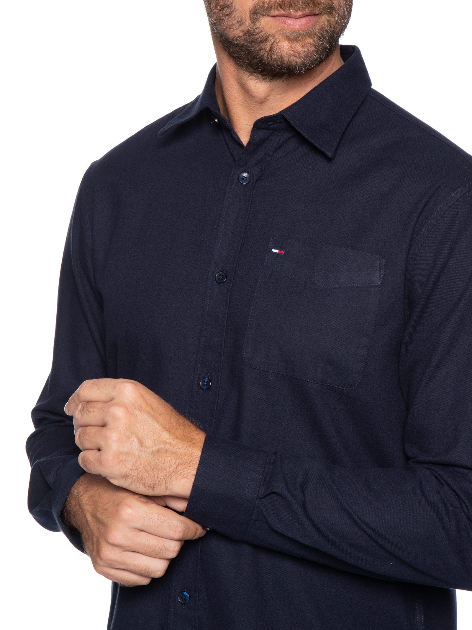 Camisa Masculina Regular Fit Com Bolso Azul Tommy Jeans