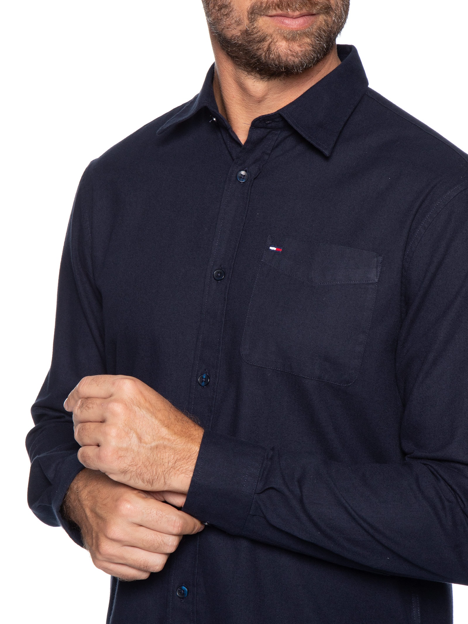 Camisa Masculina Regular Fit Com Bolso Azul Tommy Jeans
