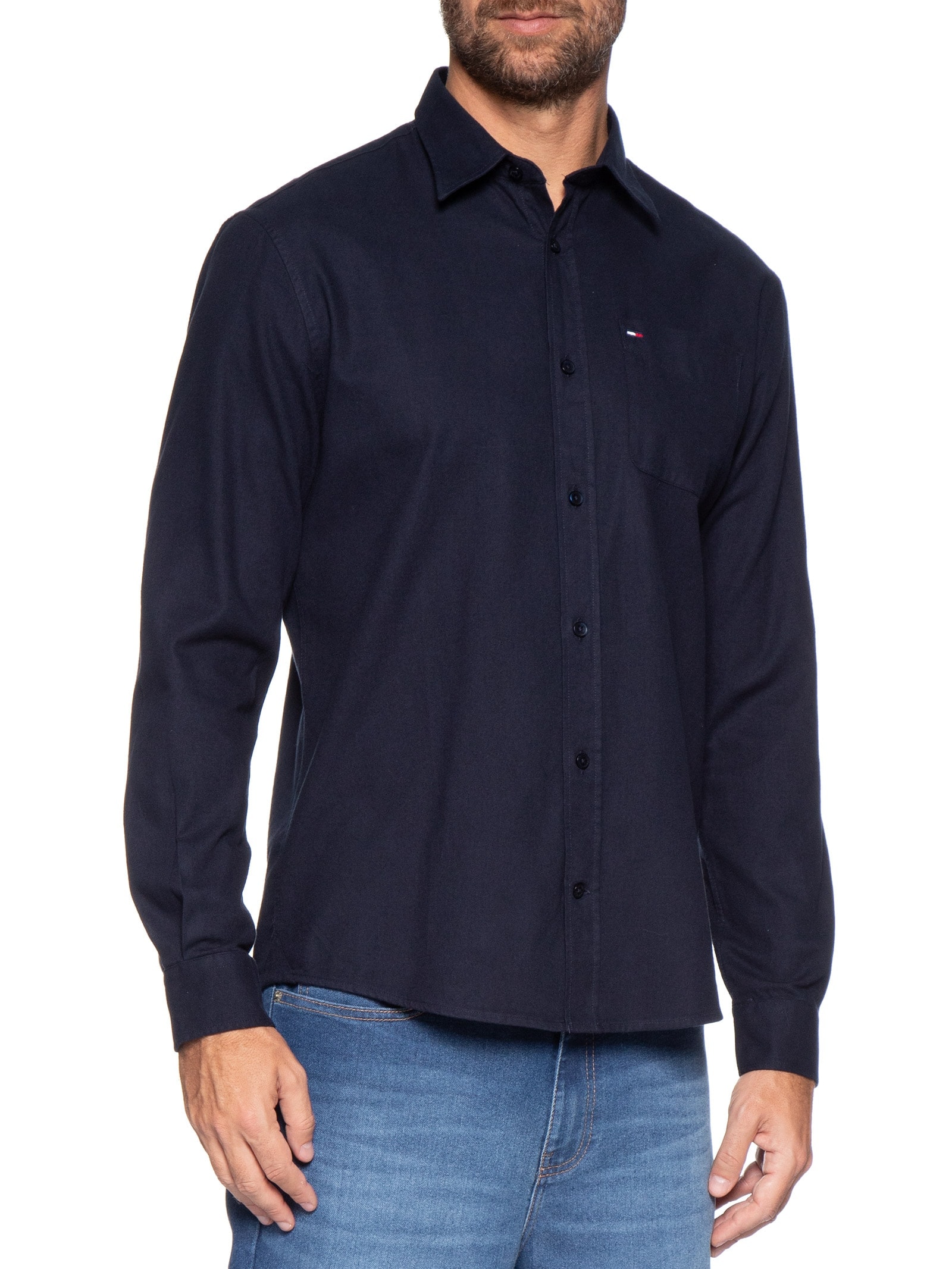 Camisa Masculina Regular Fit Com Bolso Azul Tommy Jeans