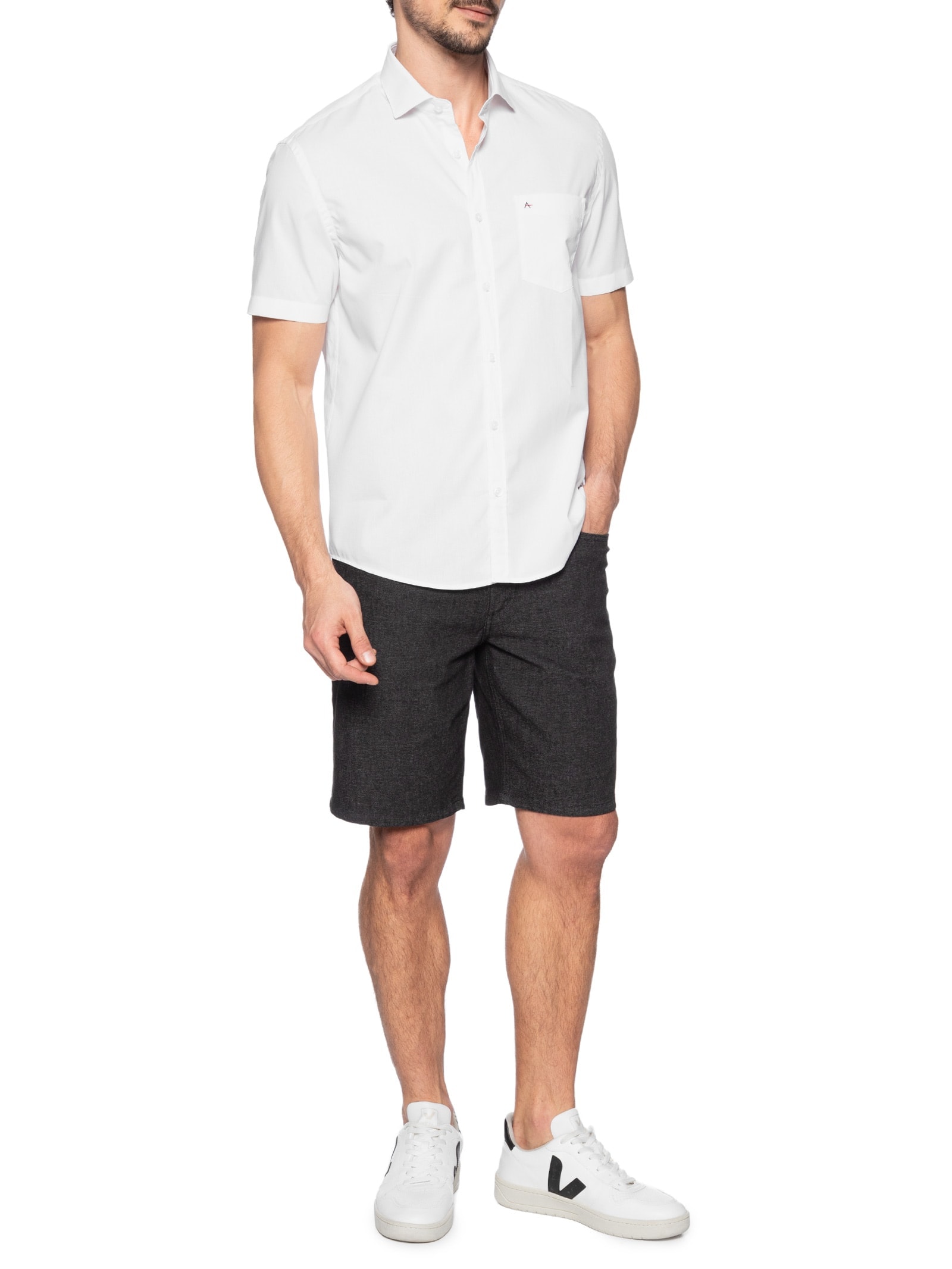 Camisa Masculina Regular Fit Com Bolso  Branco Aramis