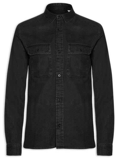 Camisa Masculina Regular Fit Com Bolsos Algodão Orgânico – Preto