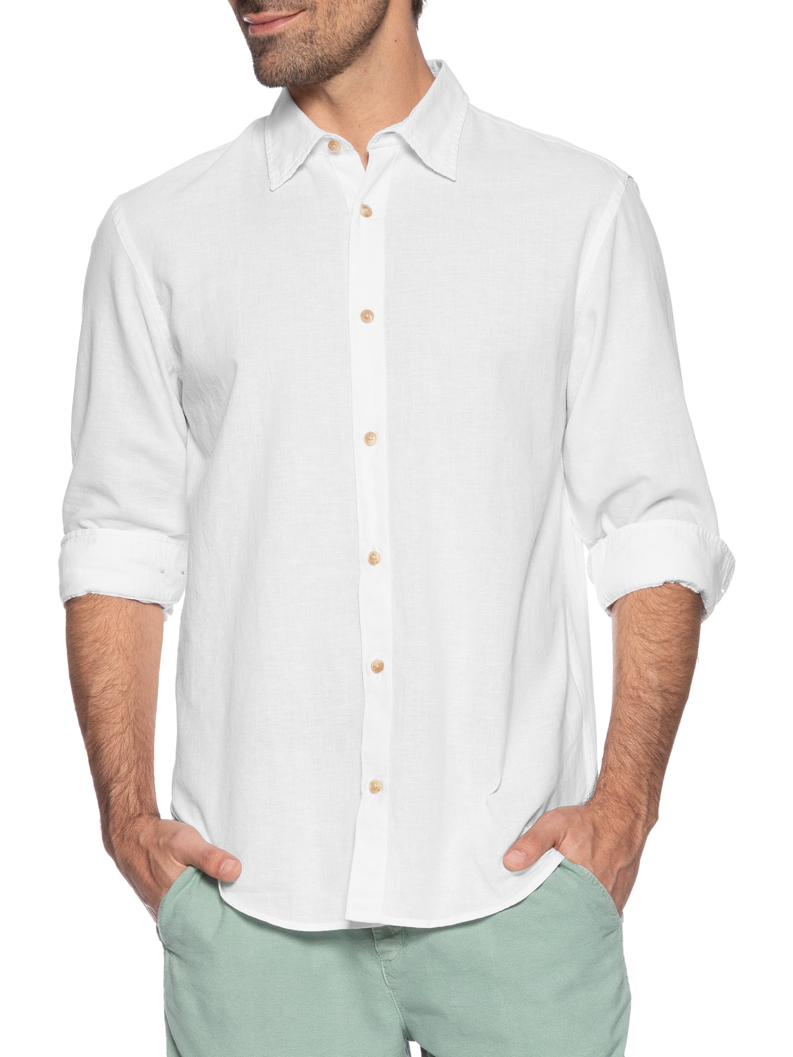 Camisa Masculina Regular Fit em Linho Branco Jack & Jones