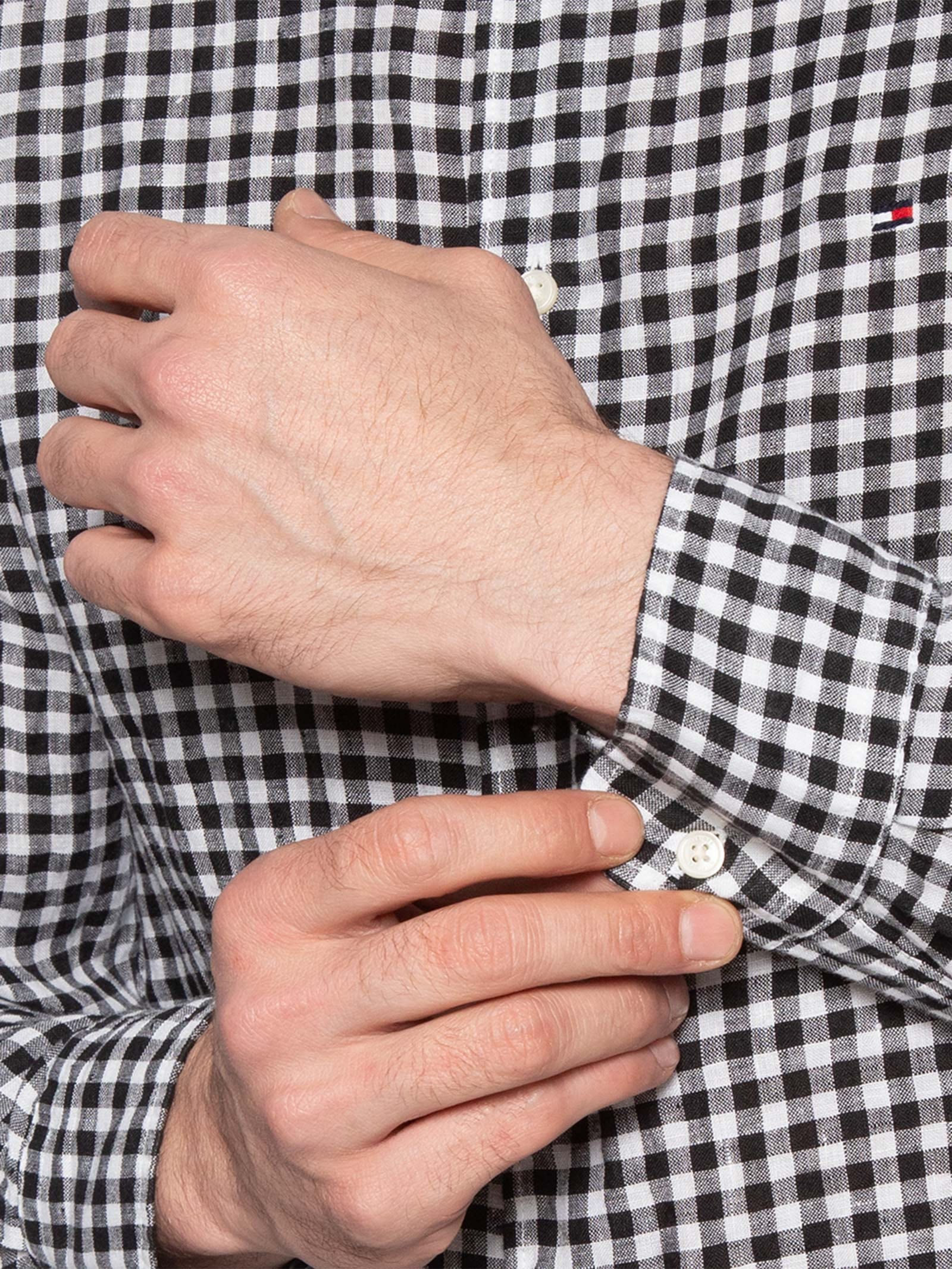 Camisa Masculina Regular Fit Em Linho Gingham Preto Tommy Hilfiger