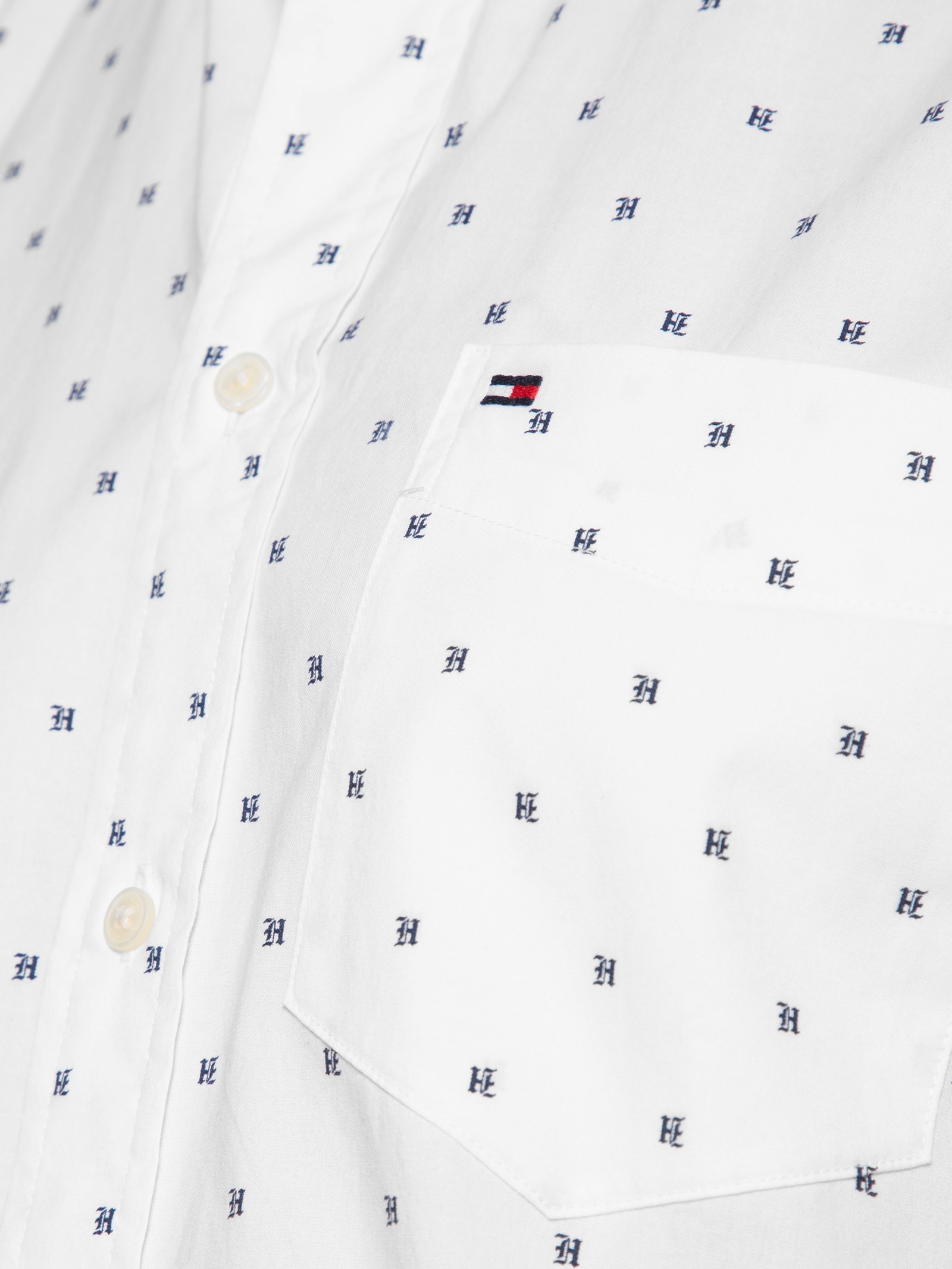 Camisa Masculina Regular Fit Em Popline Estampada Branco Tommy Hilfiger