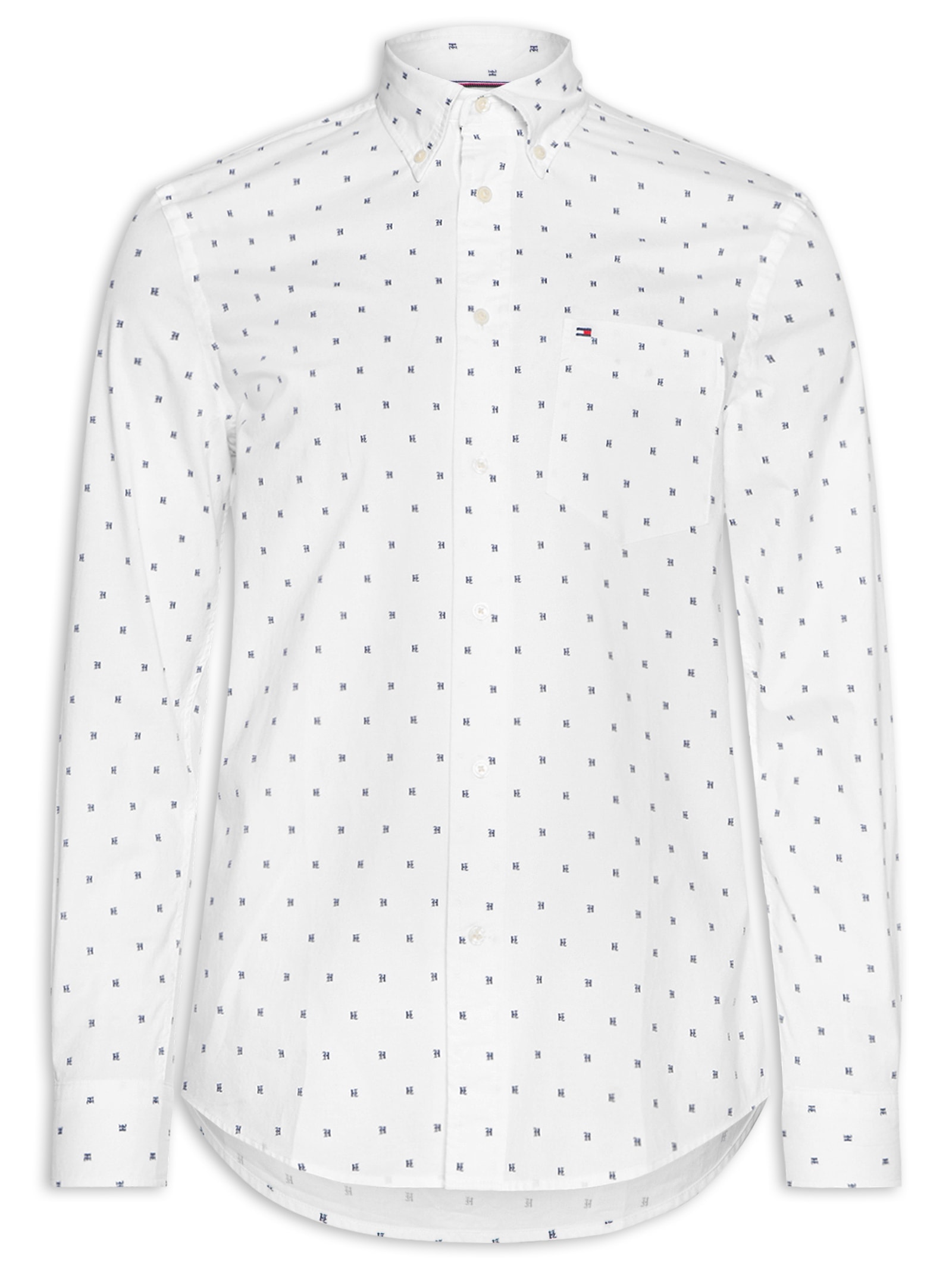 Camisa Masculina Regular Fit Em Popline Estampada Branco Tommy Hilfiger