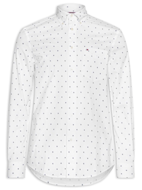 Camisa Masculina Regular Fit Em Popline Estampada – Branco