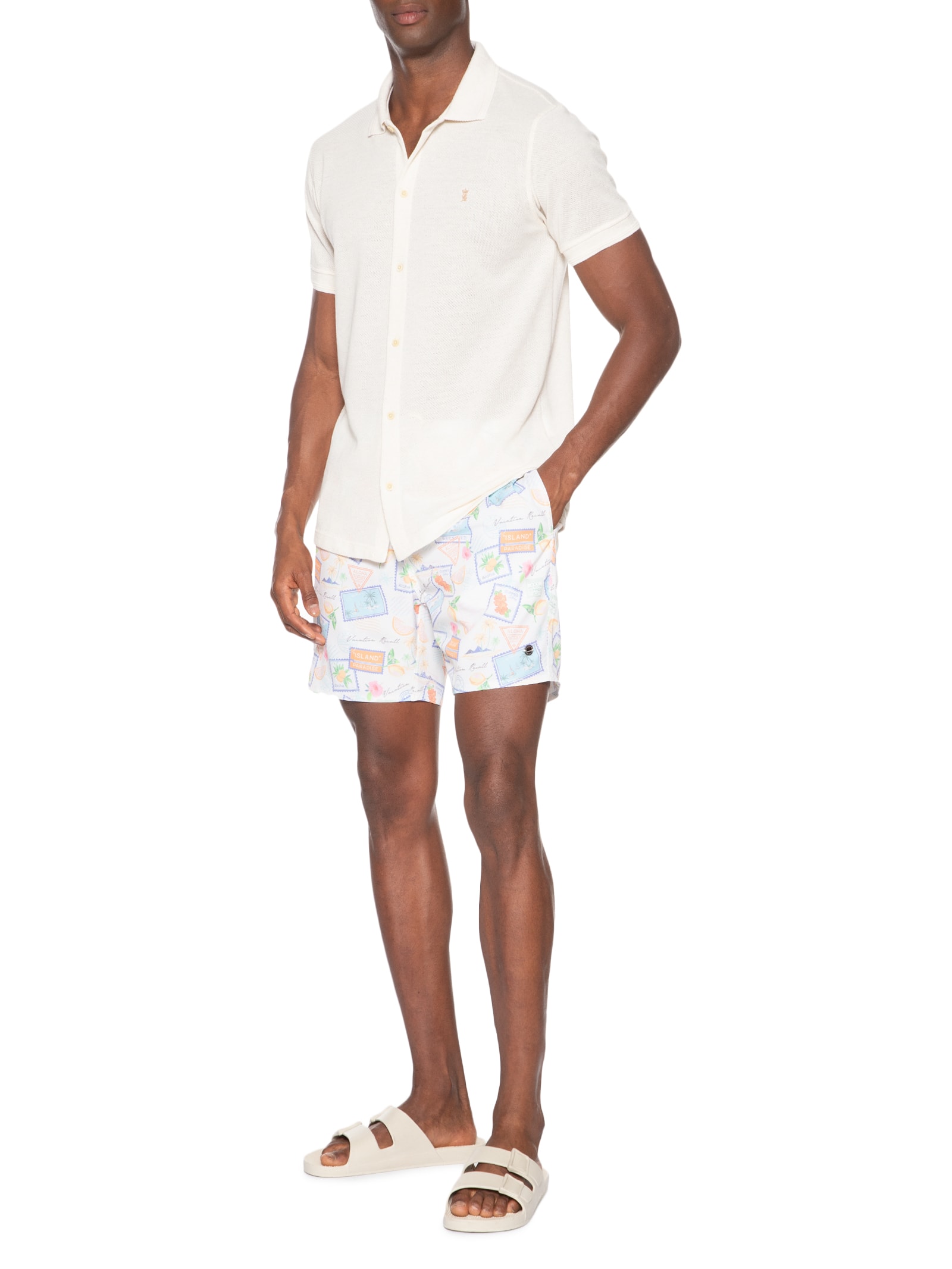 Camisa Masculina Regular Fit Em Tricot Branco Sergio K