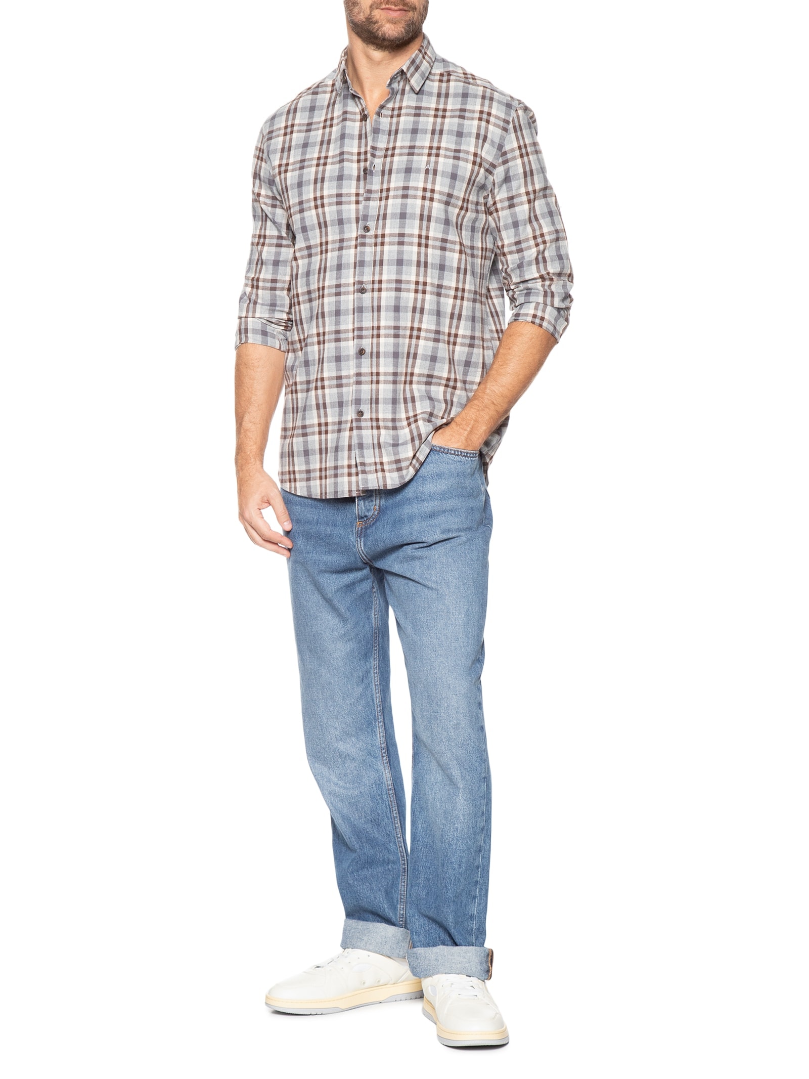 Camisa Masculina Regular Fit Flanela Xd Melange Marrom Aramis